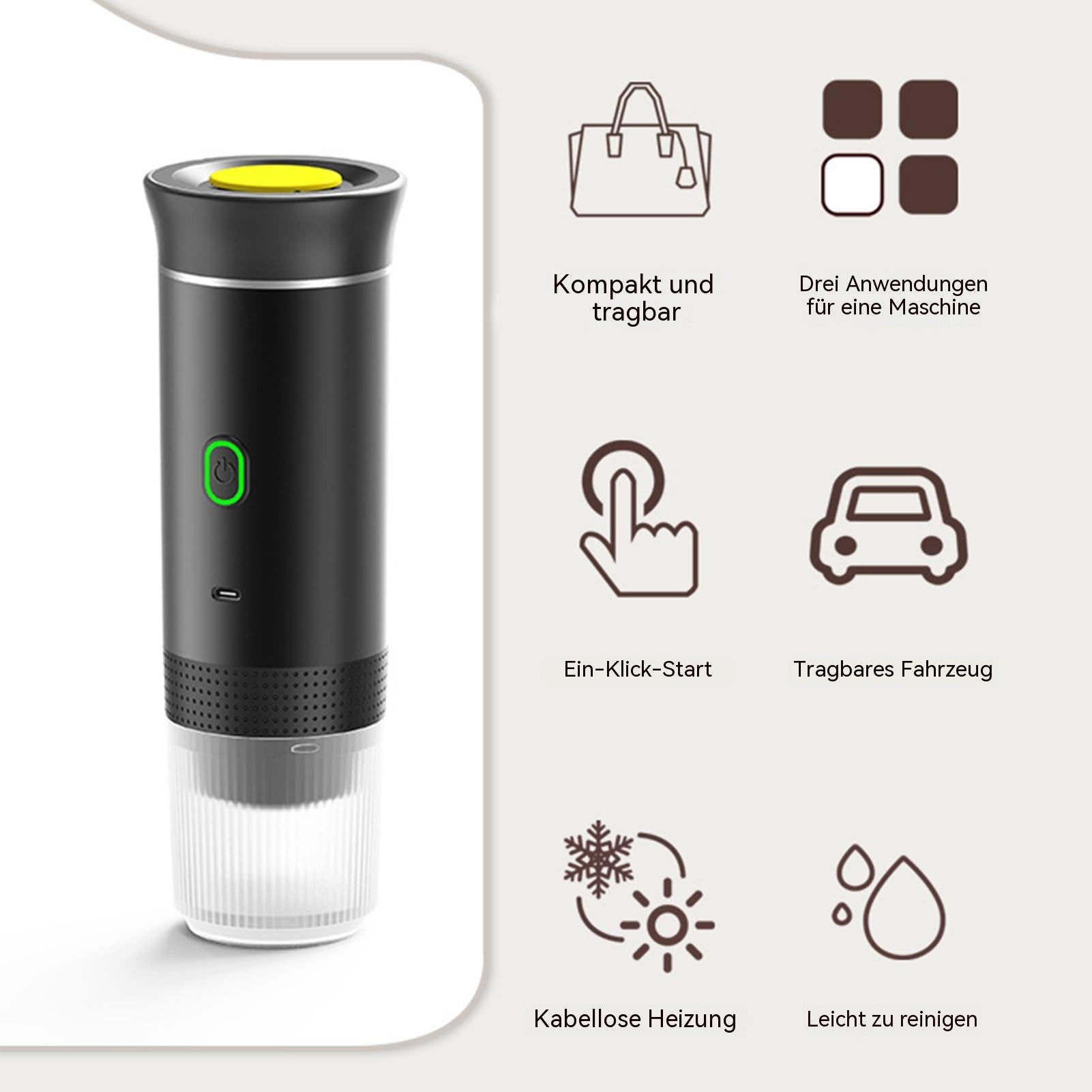 TWUFY Filterkaffeemaschine Tragbare,Kaffeemaschine Auto,Portable Reisekaffeemaschine,für unterwegs oder Camping, 0.06l Kaffeekanne, Kapselsystem & Pulverfilter (wiederverwendbar), 3-in-1 Espressomaschine mit 3 austauschbaren Akkus