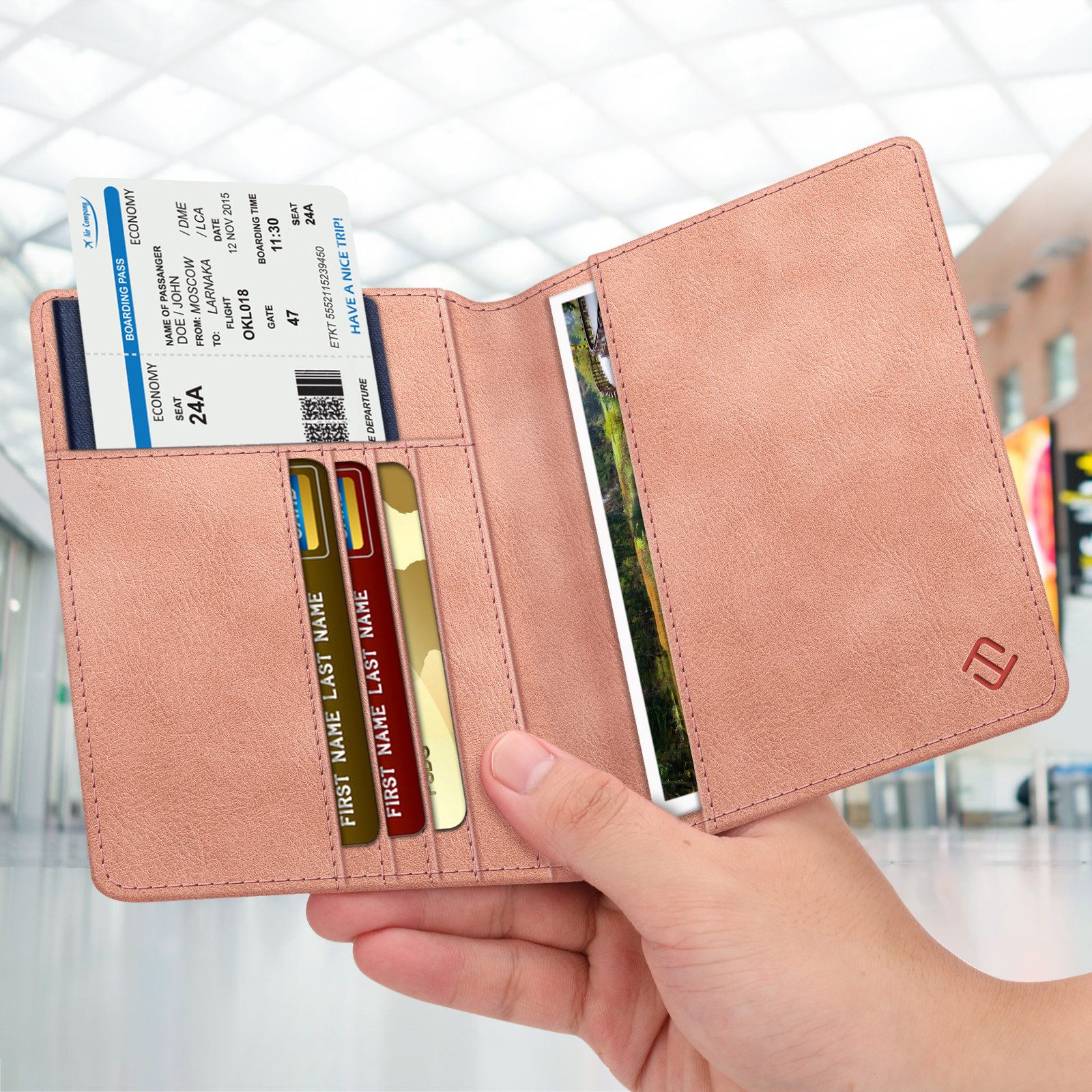 Fintie Mini Geldbörse Reisepasshülle und Gepäckanhänger Set, Reisepass Impfpass Hülle, mit RFID Blockier, Kofferanhänger mit Adressschild für Koffer