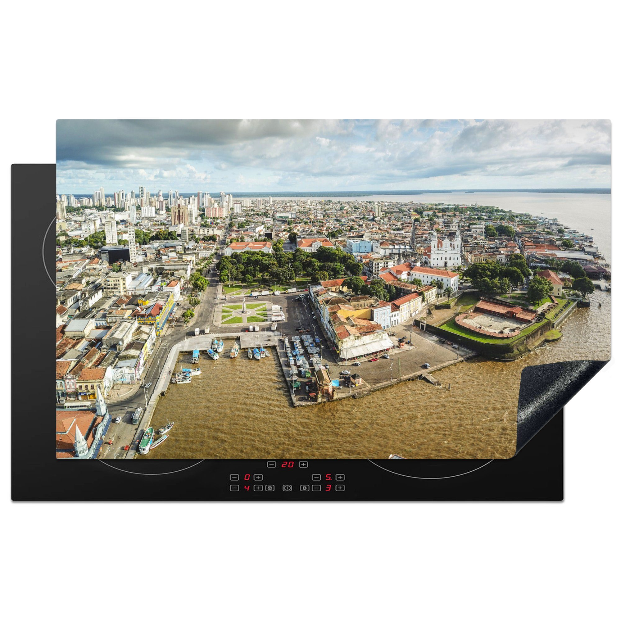 MuchoWow Herdblende-/Abdeckplatte Panorama von Belém im Norden Brasiliens, Vinyl, (1 tlg), 83x51 cm, Ceranfeldabdeckung, Arbeitsplatte für küche