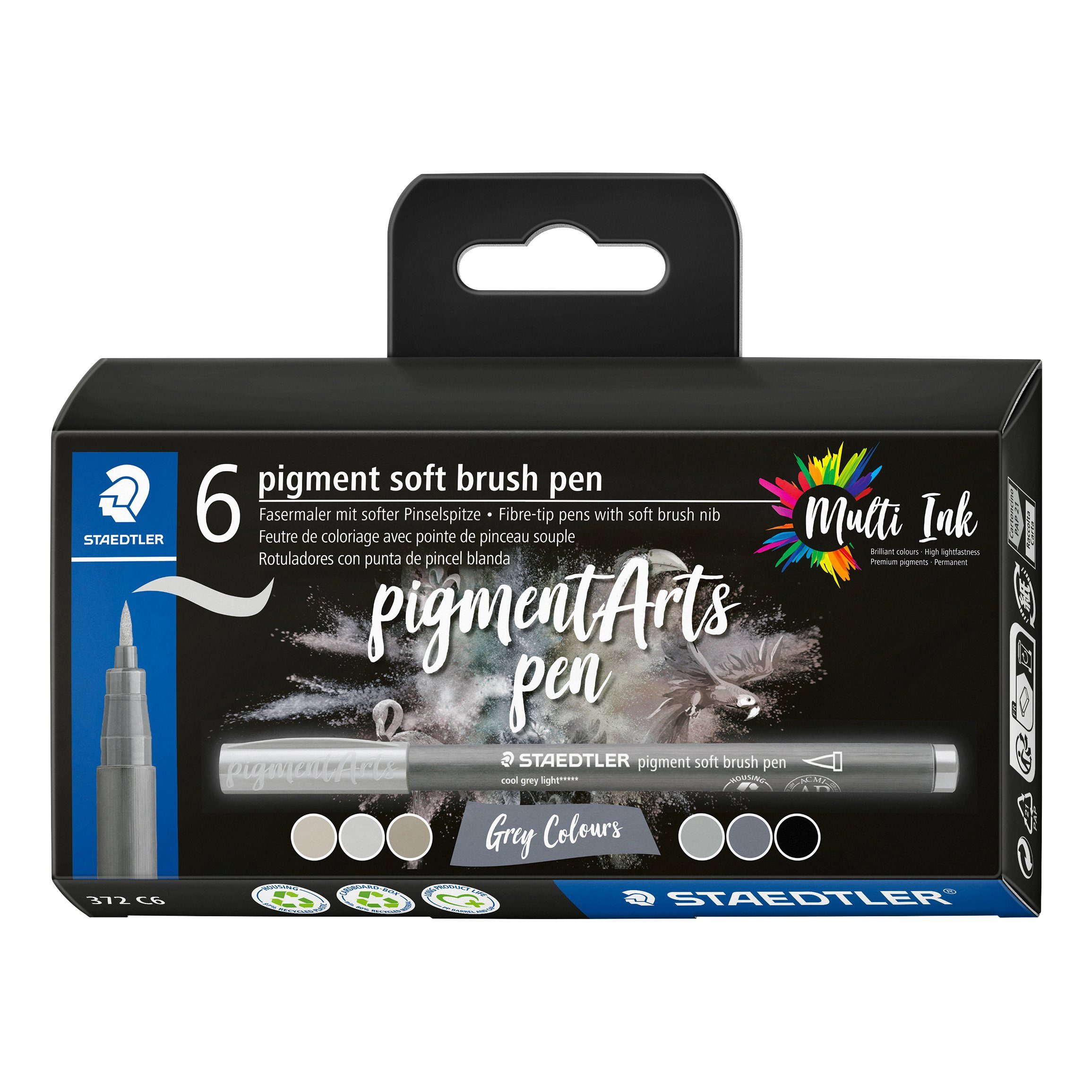 STAEDTLER Faserstift Pigment soft brush pen Greys, 6er-Set