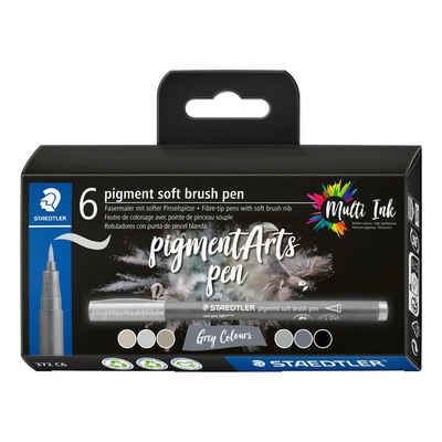STAEDTLER Faserstift Pigment soft brush pen Greys, 6er-Set