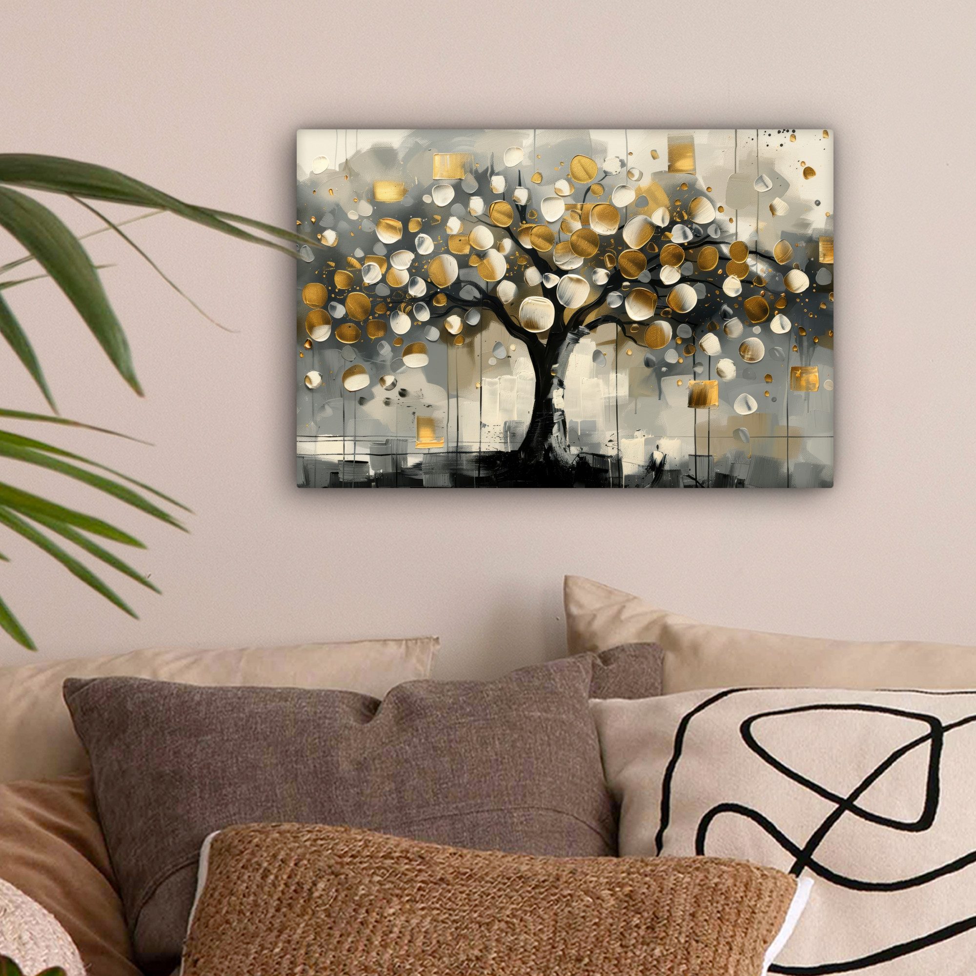 OneMillionCanvasses® Leinwandbild Baum - Abstrakt - Beige - Gold - Schwarz, günstig online kaufen
