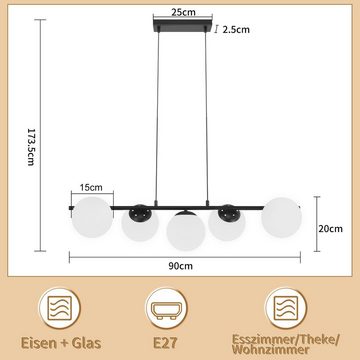 ZMH Pendelleuchte Esstisch Hängeleuchte Glas Hängelampe E27 5-Flammig, ohne Leuchtmittel, Kreative Esstischlampe für Esszimmer Wohnzimmer, Schwarz