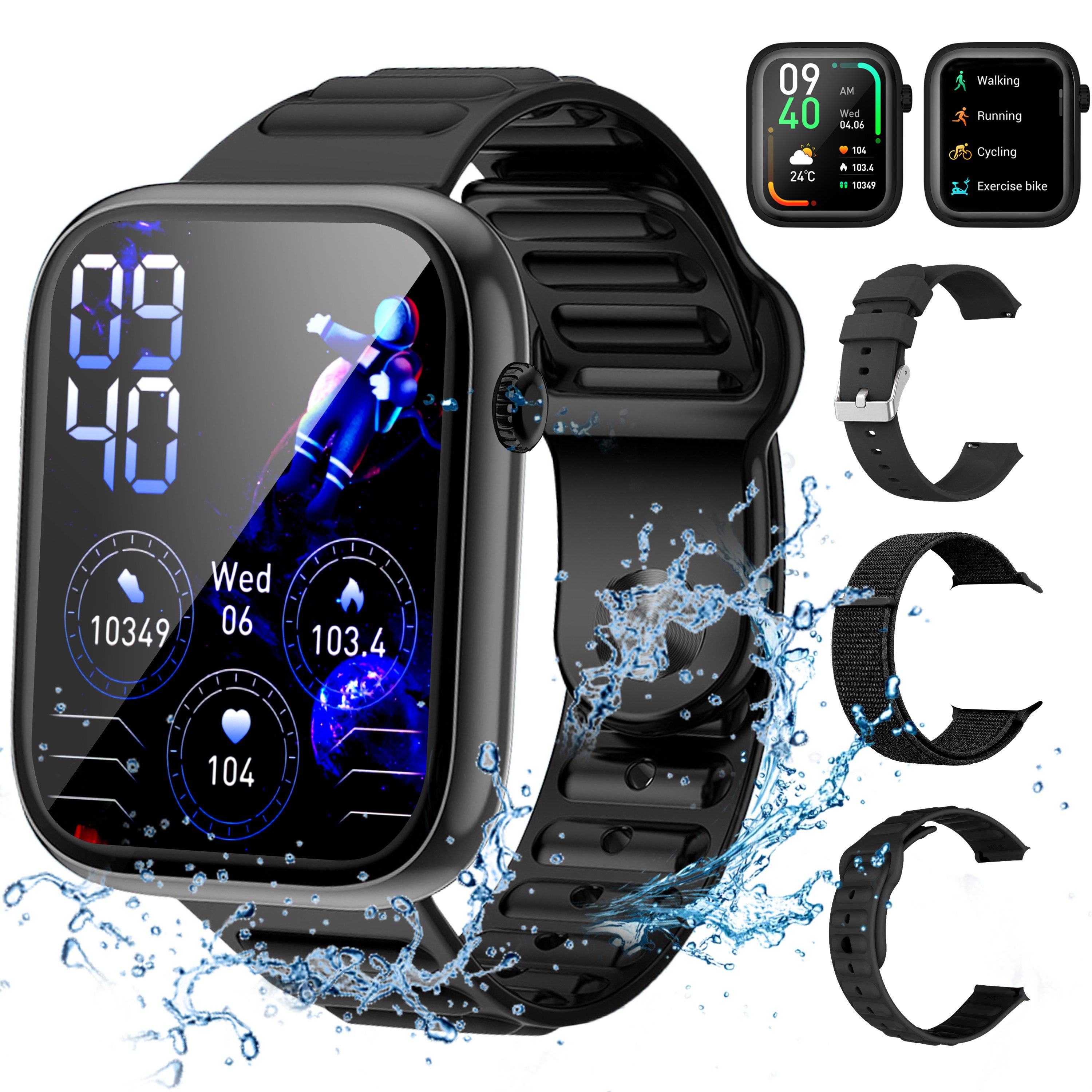 Vornix Smartwatch Damen Herren, Fitness Uhr mit Anruffunktion Smartwatch, Fitness Tracker, Aktivitätstracker, Schlaftracker für Alltag und Sport, 1,85 Zoll HD, 3 Armbänder, IP68, 100+ Sportmodi, bis 7 Tage