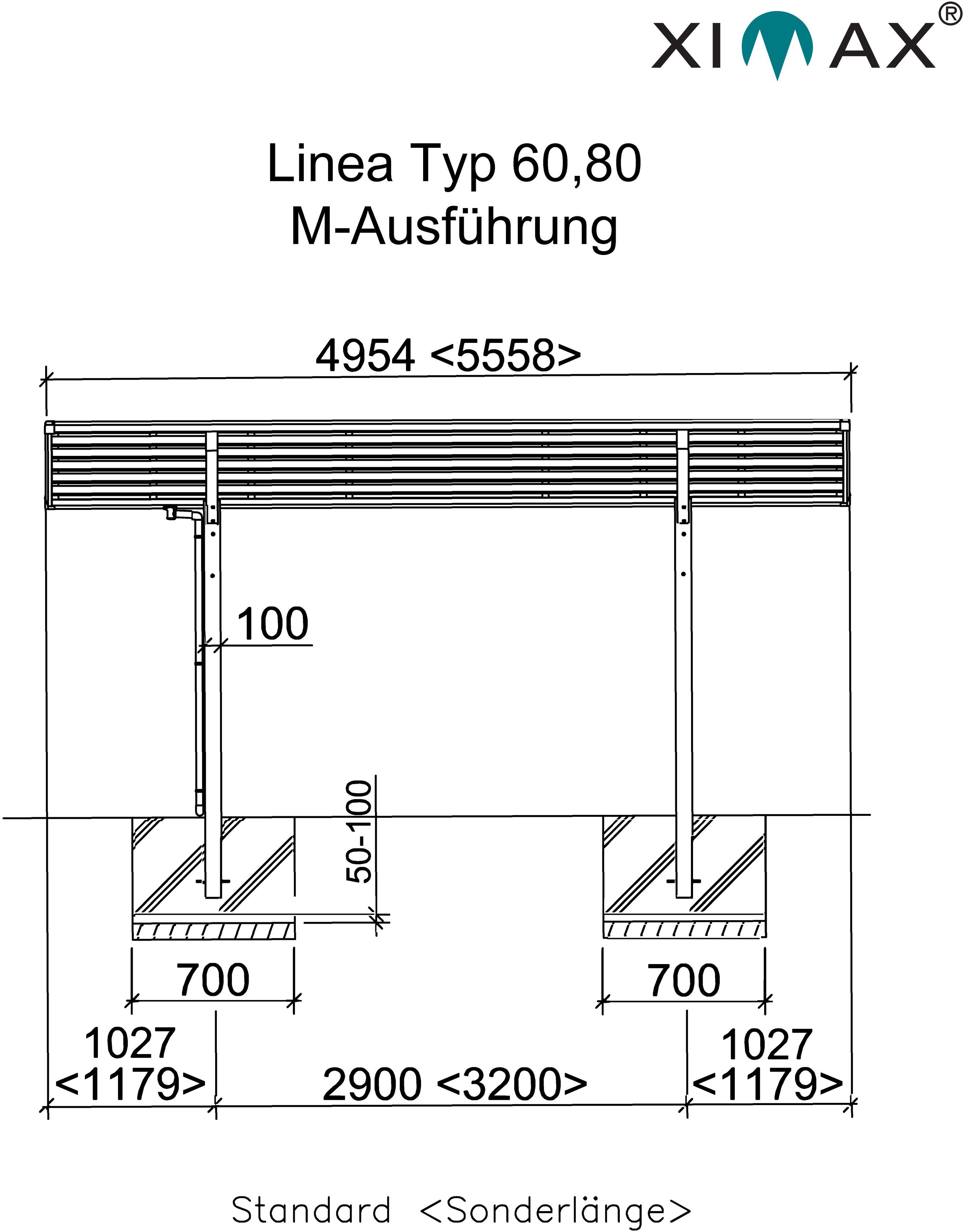 Linea 60 Ximax 546x495 BxT: Doppelcarport cm M-bronze, Einfahrtshöhe, Aluminium cm, Typ 240
