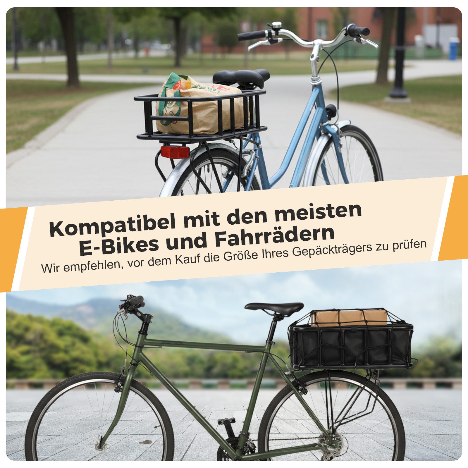 JOYOLEDER Rear Bicycle Basket, Large Metal Bicycle Basket, Robust Bicycle Basket (Rear Rack for Most Bicycles and E-Bikes), for Bike Tours, Shopping, Dogs