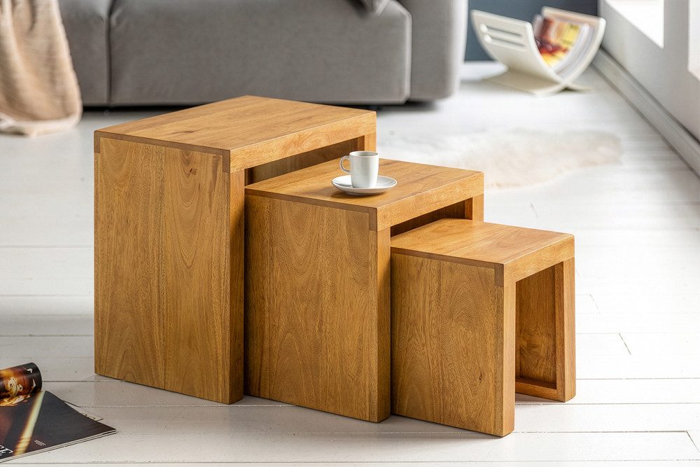 riess-ambiente Beistelltisch MAKASSAR 45cm braun - Mangoholz, Massivholz, Handarbeit, variabel (Set, 3-St., 3x Beistelltisch), frei stellbare Couchtische - ideal für Wohnzimmer., TV-Ecke oder Lofts