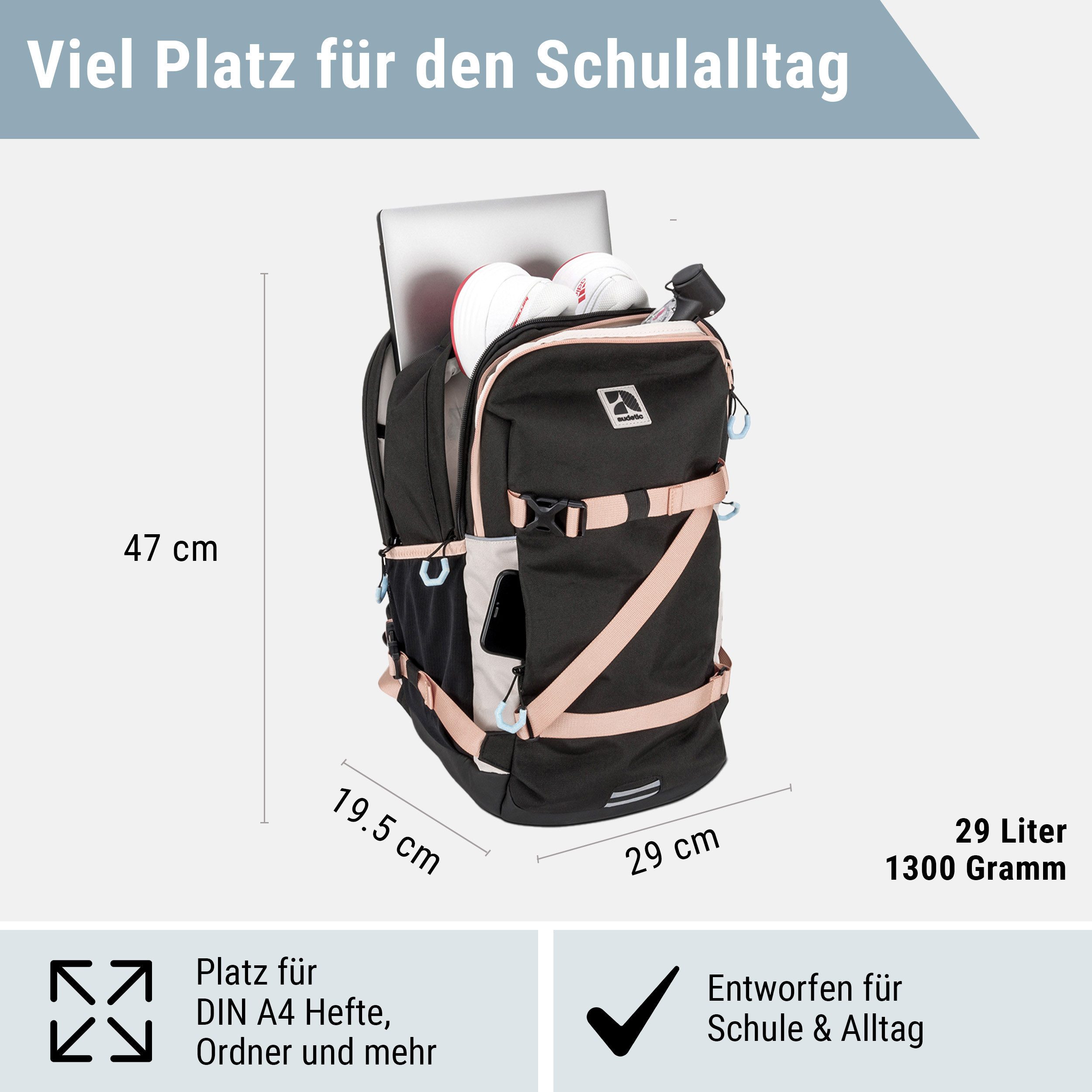 audetic Schulrucksack Cosmo Rucksack Schule Mädchen Jungen Teenager (1-tlg), Ergonomisch, Gepolstert, Wasserabweisend