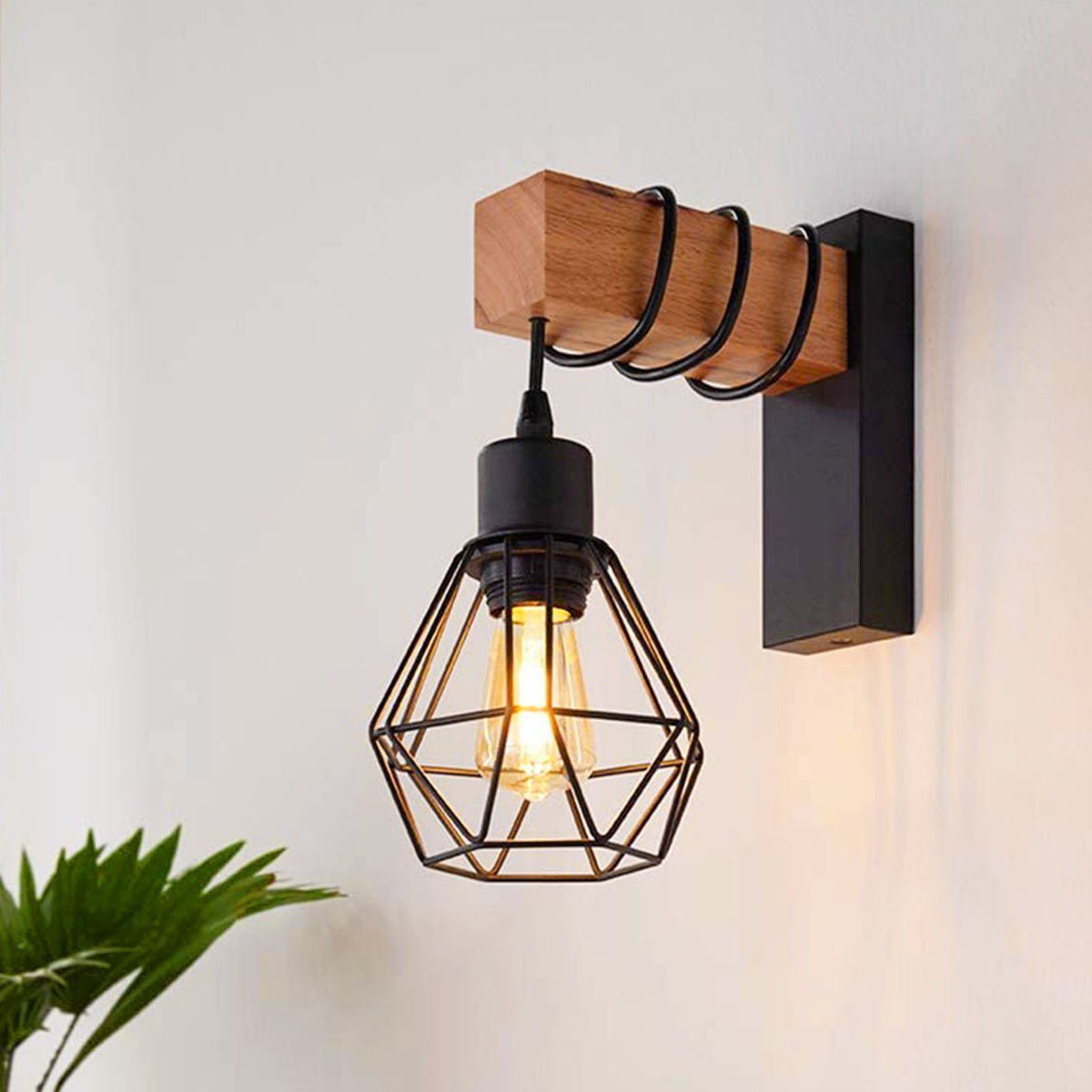 oyajia Wandleuchte Wandlampe im Industrial E27 Pendellampe, Fassung ohne Esszimmer Stück Glühbirne und Design, Stahl aus Wandleuchte Retro 1 Küche für Bar Höhenverstellbar Holz