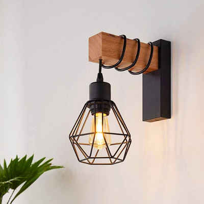oyajia Wandleuchte Wandlampe im Industrial Design, Lampe aus Stahl und Holz