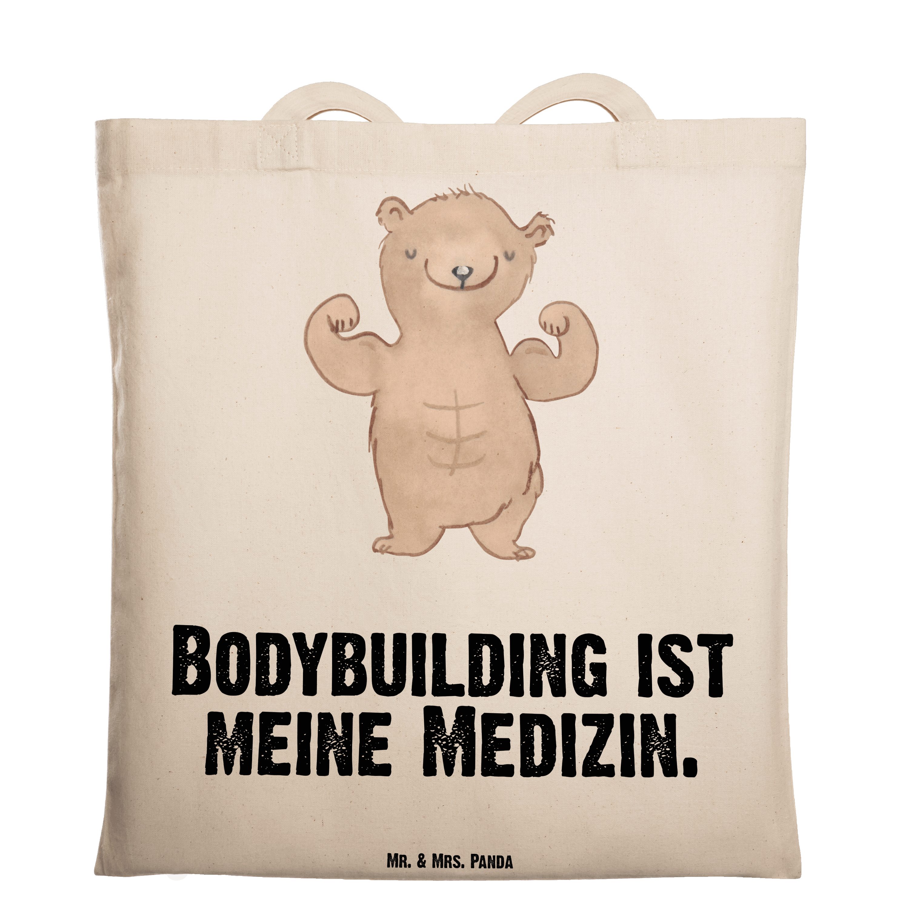 Mr. & Mrs. Panda Tragetasche Bär Bodybuilding Medizin - Transparent - Geschenk, Beuteltasche, Stof (1-tlg) | Canvas-Taschen