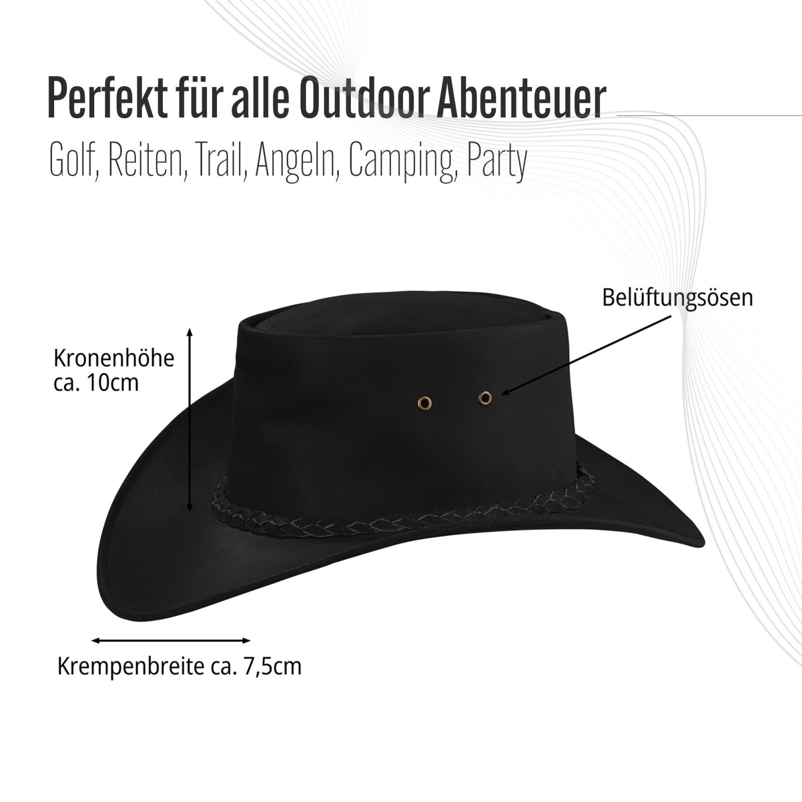 BLACK FOREST FOX Cowboyhut MELBOURNE Unisex Cowboy Western Wickel Rindsleder Hut Black Größe S