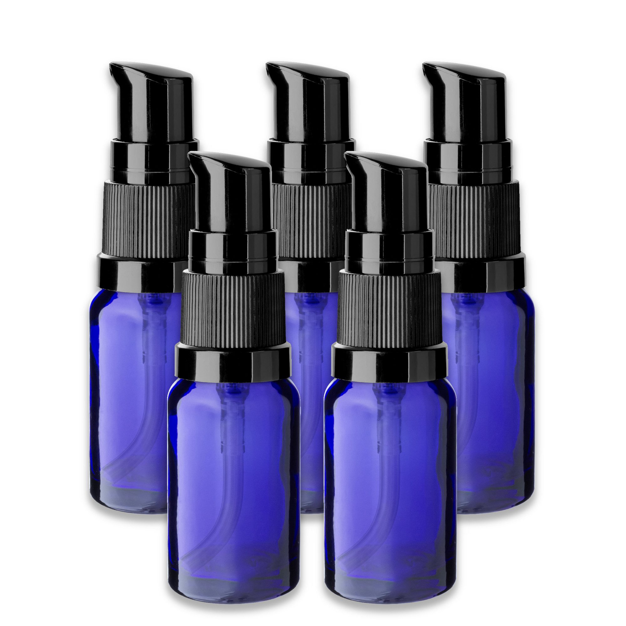 Leerglas 5x Blaue Glasflasche 10 ml mit schwarzer Pumpe Spender Glasfläschchen