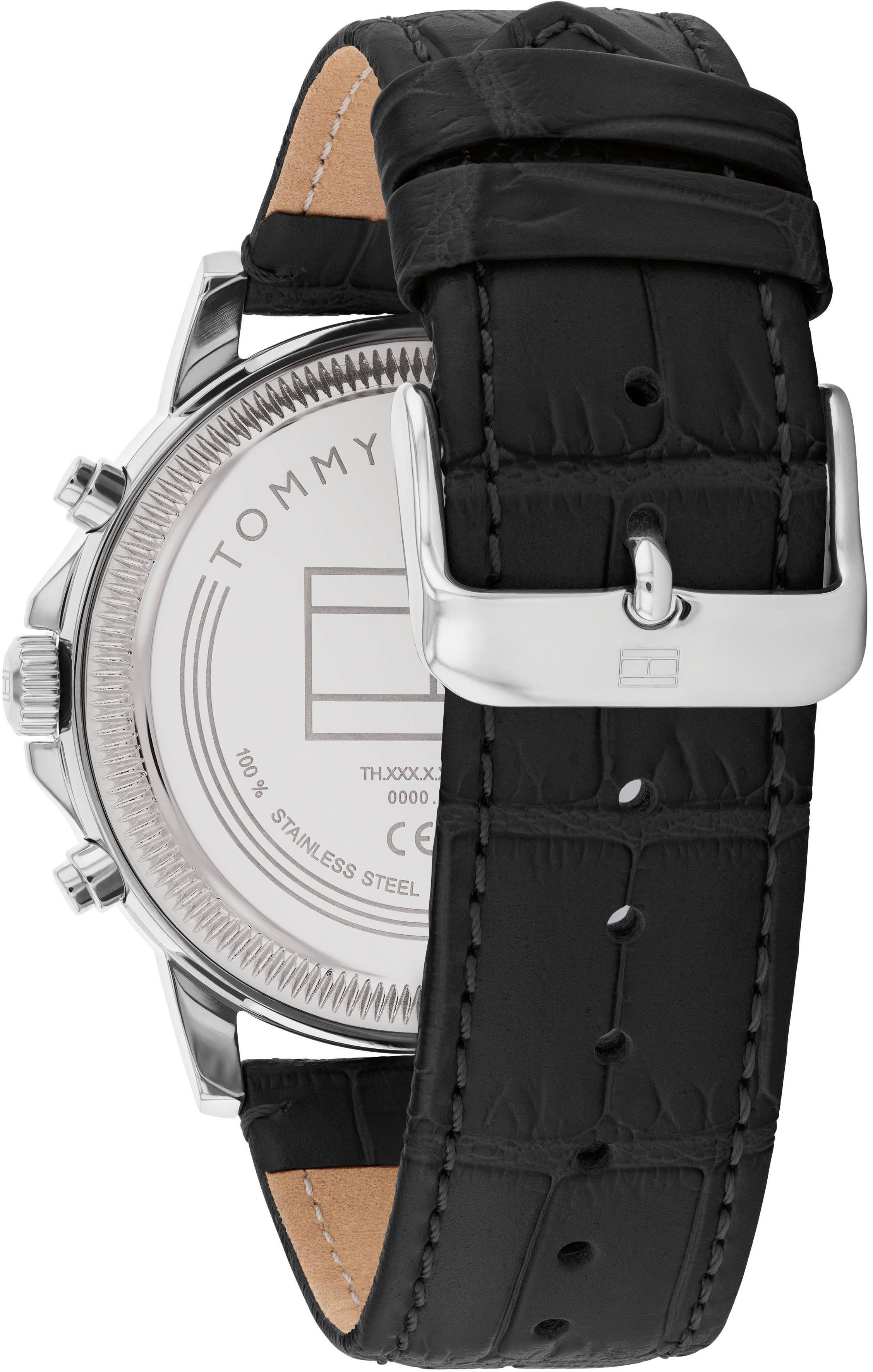 Tommy Hilfiger Multifunktionsuhr STEWART 1710605, Quarzuhr, Armbanduhr, Herrenuhr, Datum, Lederarmband