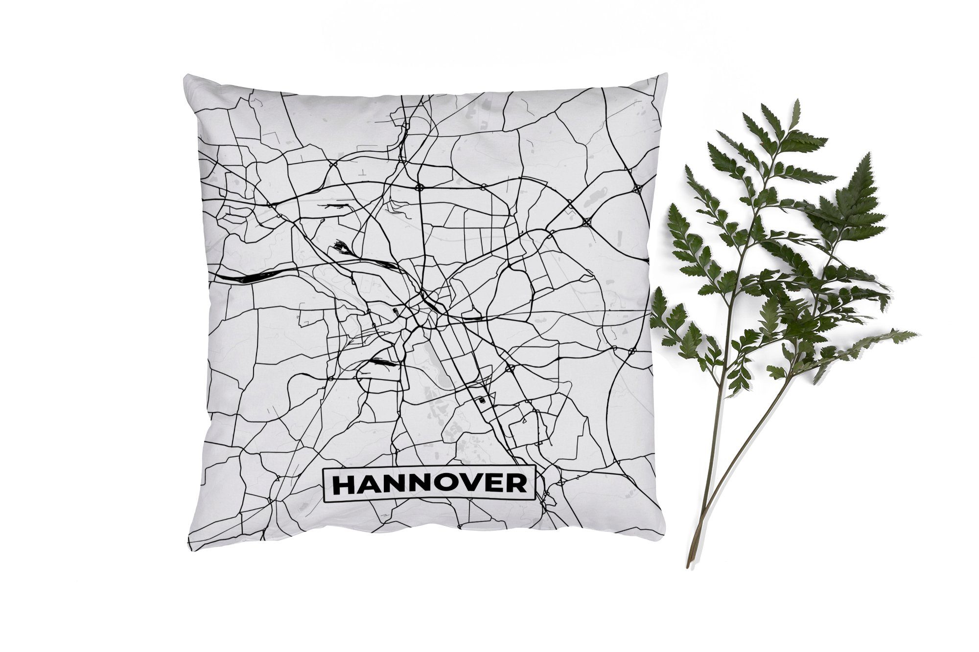 MuchoWow Dekokissen Hannover - Karte - Stadtplan, Zierkissen mit Füllung für Wohzimmer, Schlafzimmer, Deko, Sofakissen