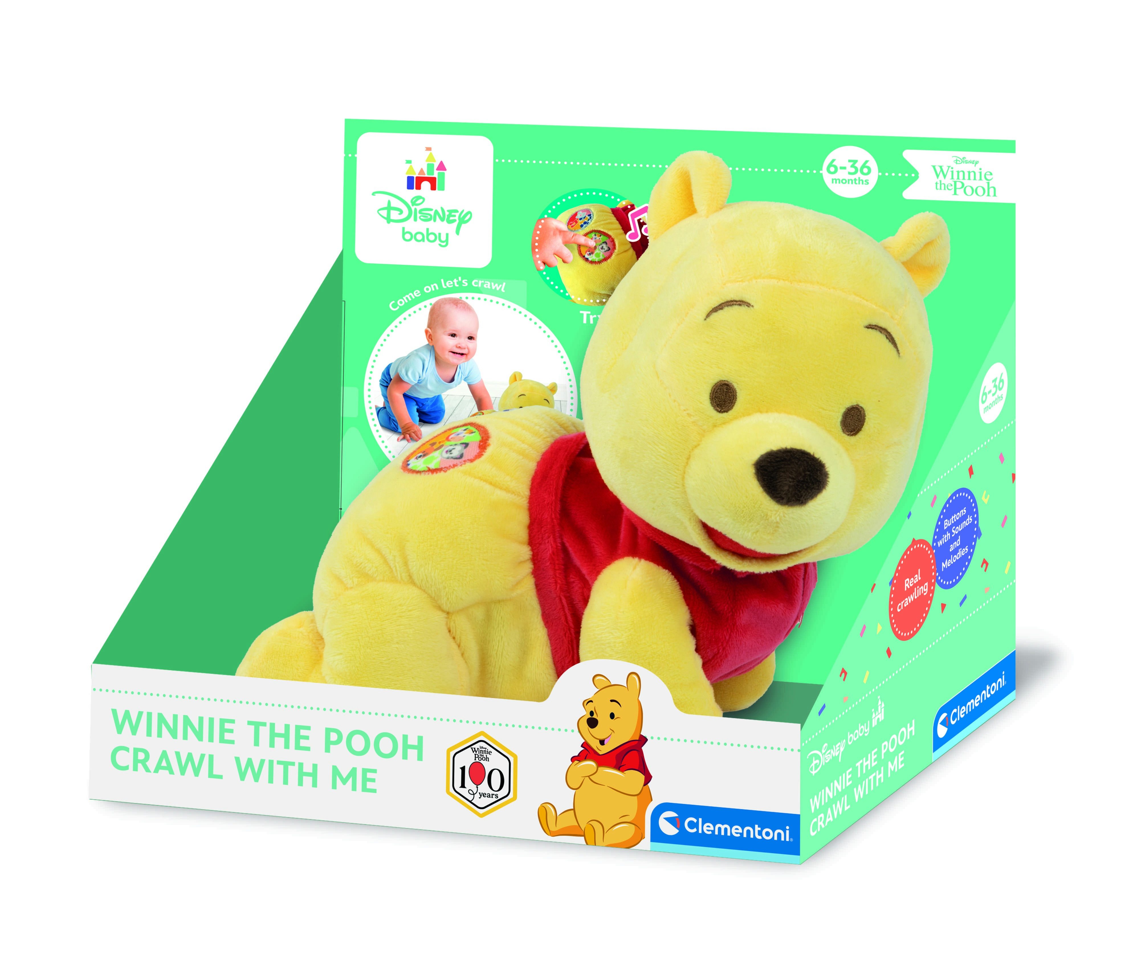 Clementoni® Plüschfigur Baby Winnie Puuh - Krabbel mit mir, mit Tierlauten und Melodien