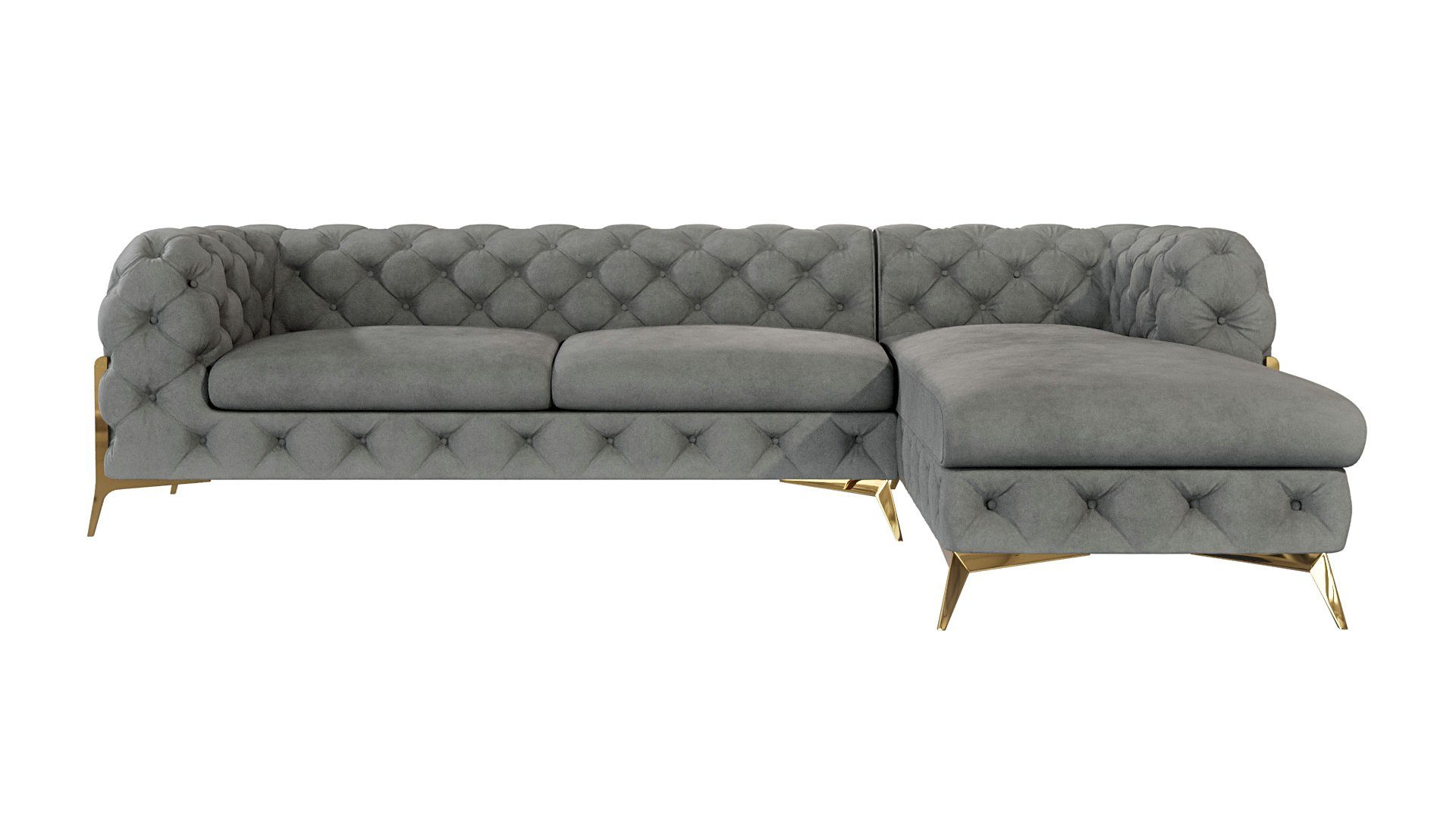 Metall Wellenfederung Möbel mit Chesterfield mit mit S-Style oder mane bestellbar, Füßen, links Grau Goldene Ashley Ecksofa rechts mane