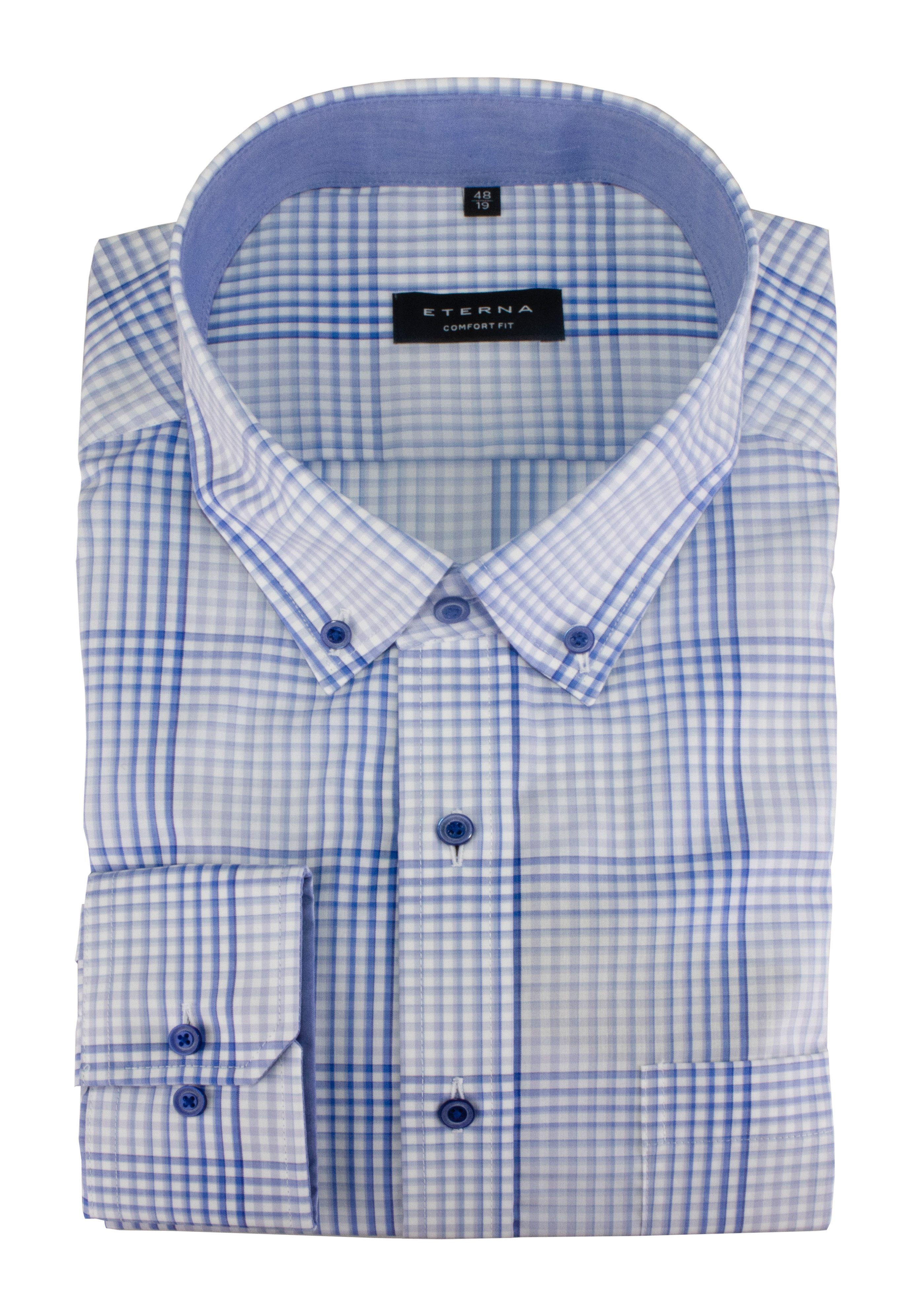 Eterna Businesshemd ETERNA COMFORT FIT Langarm Hemd blau-blau kariert 3683-11-E144