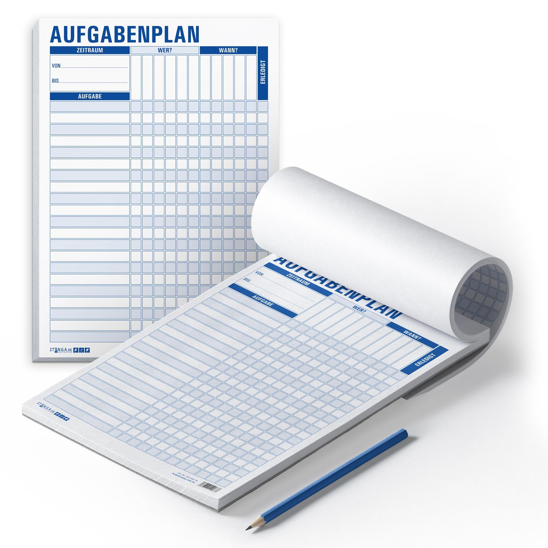 Notizblock itenga Aufgabenplan DIN A4 Hochformat Block 50 Seiten Blau Weiß