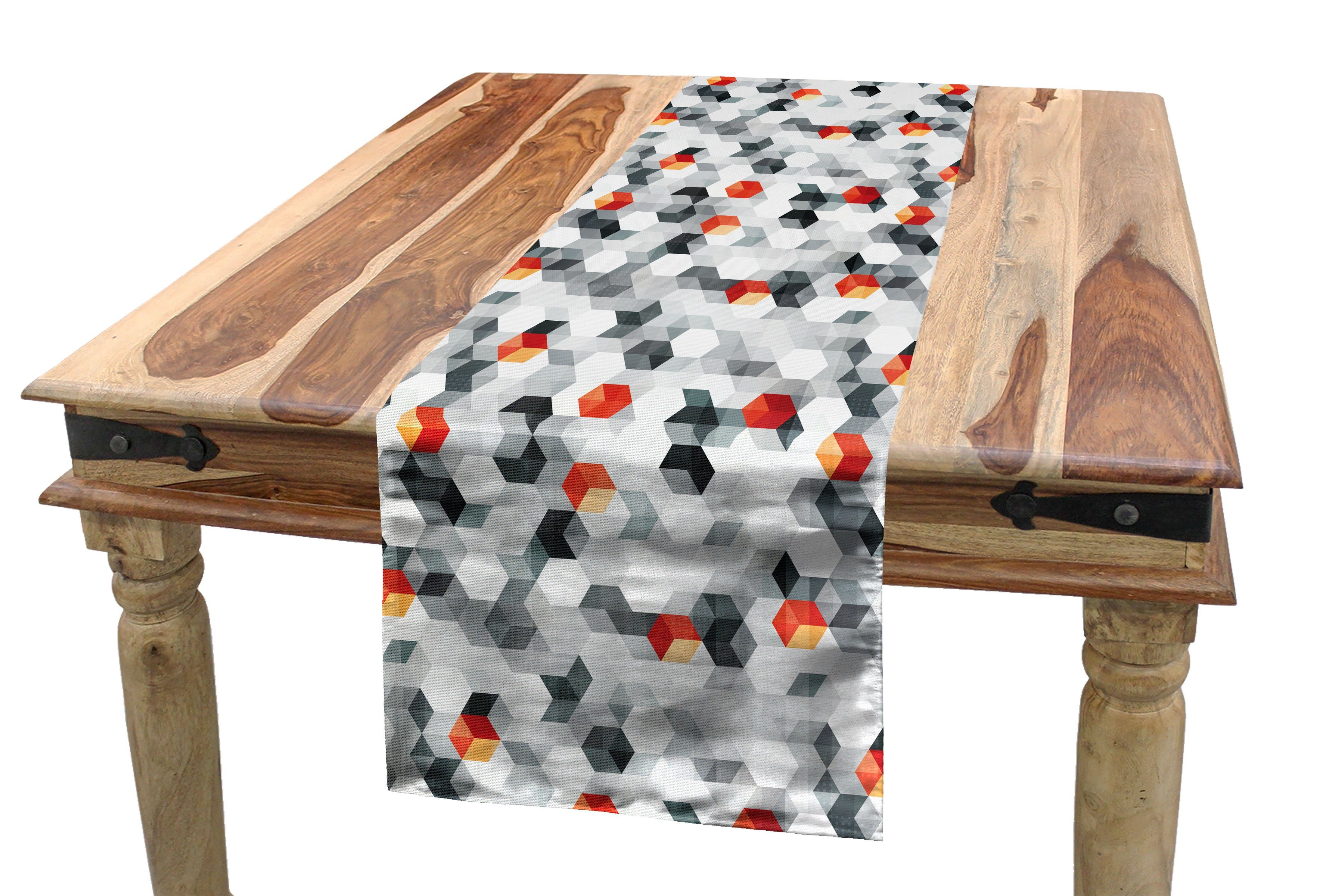 Abakuhaus Tischläufer Esszimmer Küche Rechteckiger Dekorativer Tischläufer, Geometrisch Hexagons und Cubes