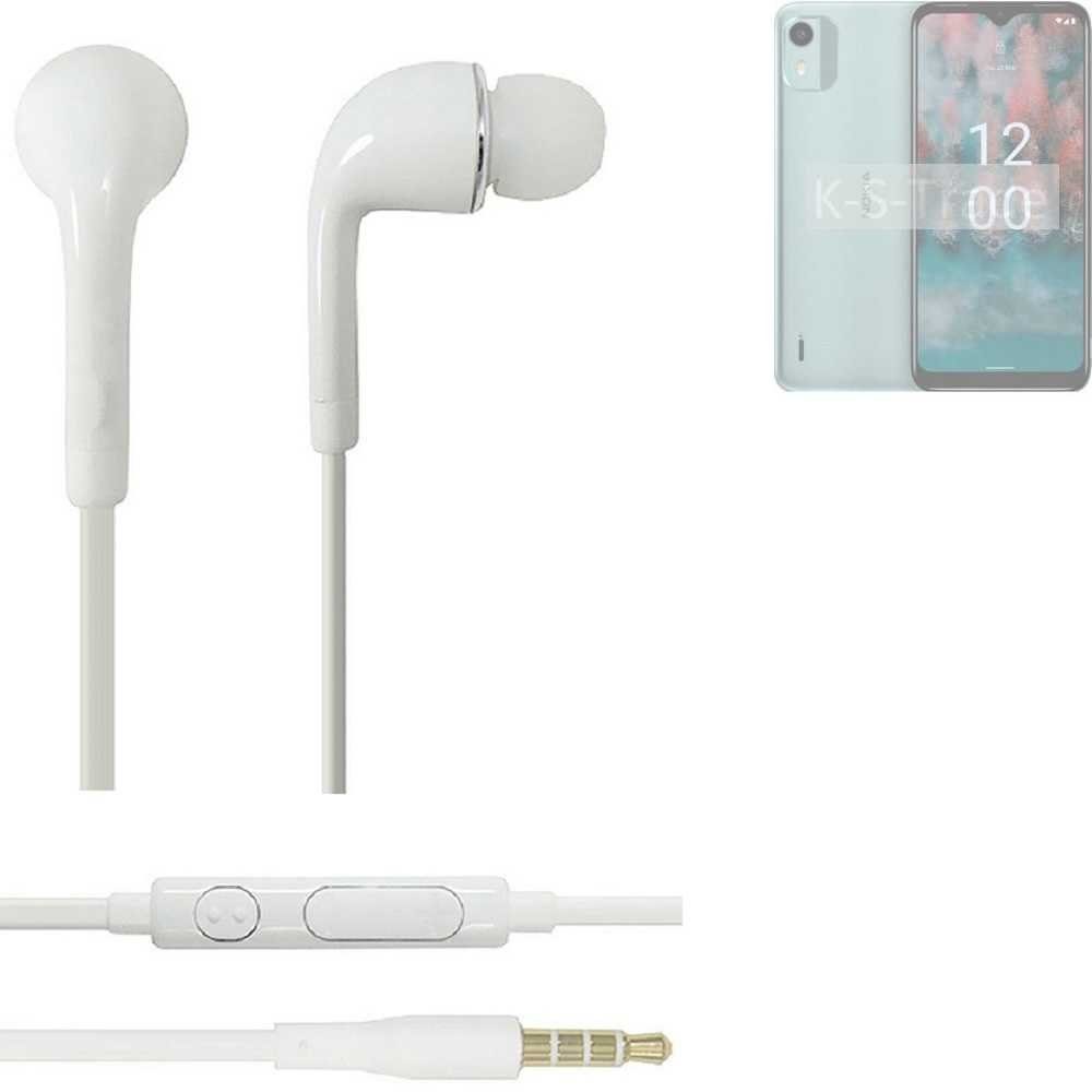K-S-Trade für Nokia C12 Plus In-Ear-Kopfhörer (Kopfhörer Headset mit Mikrofon u Lautstärkeregler weiß 3,5mm)