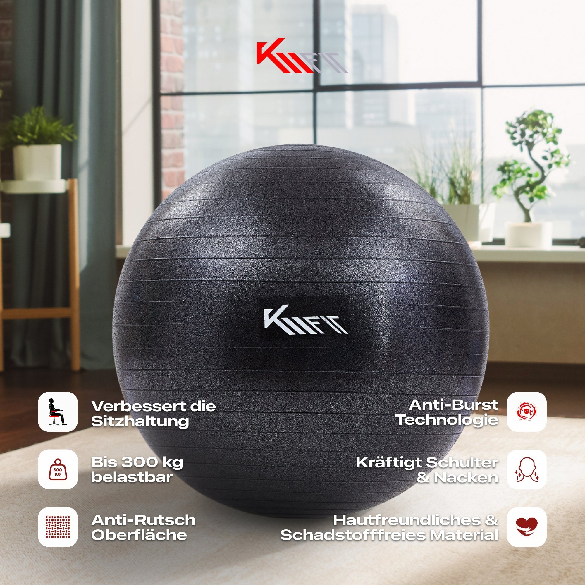 KM - Fit Gymnastikball 55 cm Trainingsball Sitzball für Fitness, Yoga & Gymnastik (mit Luft-Pumpe), Max. Belastbarkeit: 300 kg