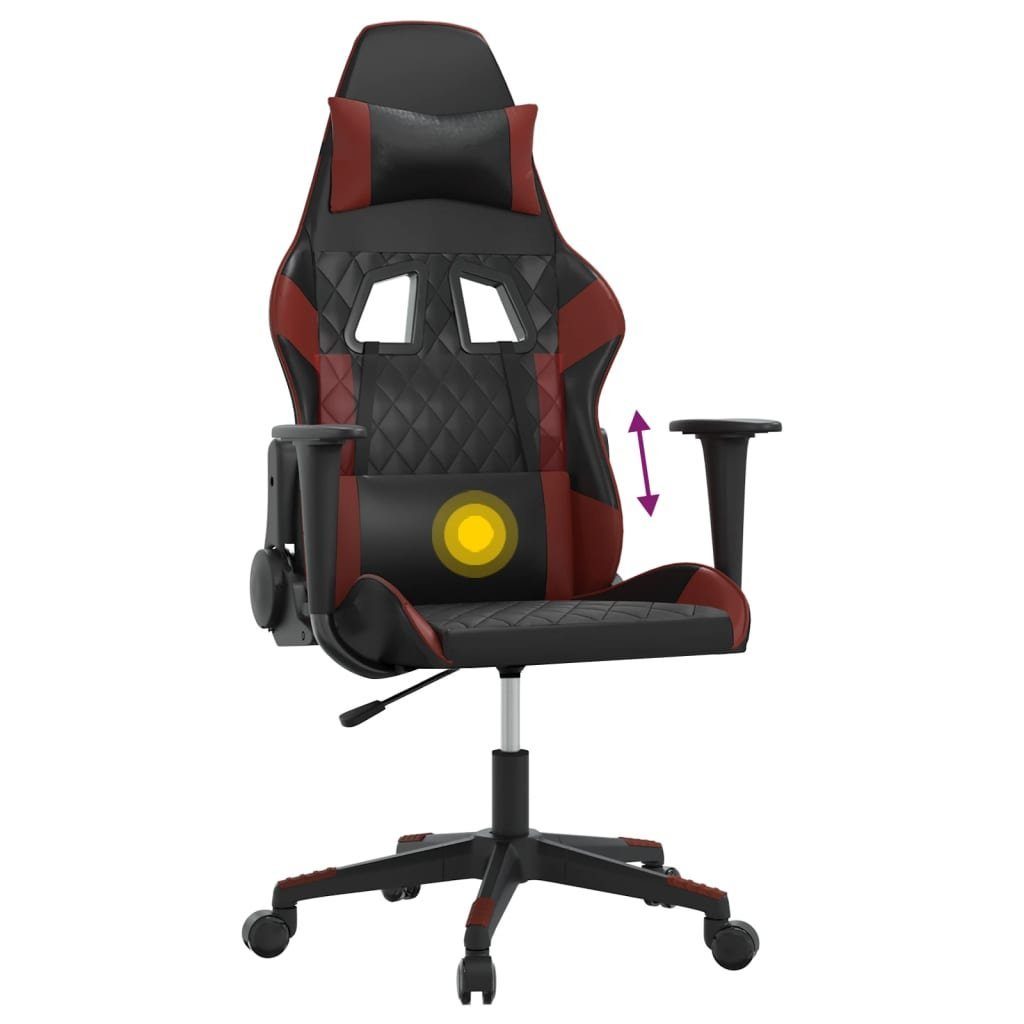 vidaXL Gaming-Stuhl Gaming-Stuhl Schwarz Weinrot Schwarz | und und Schwarz Massagefunktion Weinrot Kunstleder Weinrot St) und mit (1