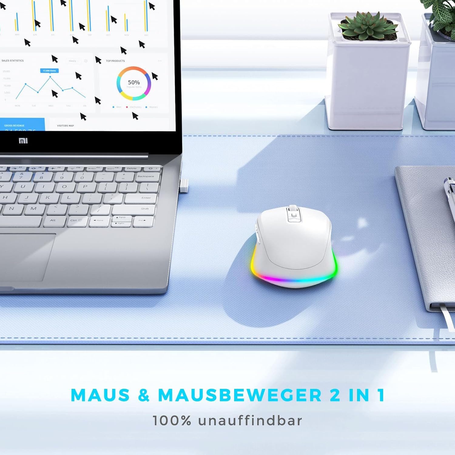 Seenda JY203 Kabellose Maus Wiederaufladbar mit Maus Jiggler Leise Beleuchtet Maus (Funk, 2000 dpi, 2.4Ghz Kabellos, aufladbar, Jiggler)