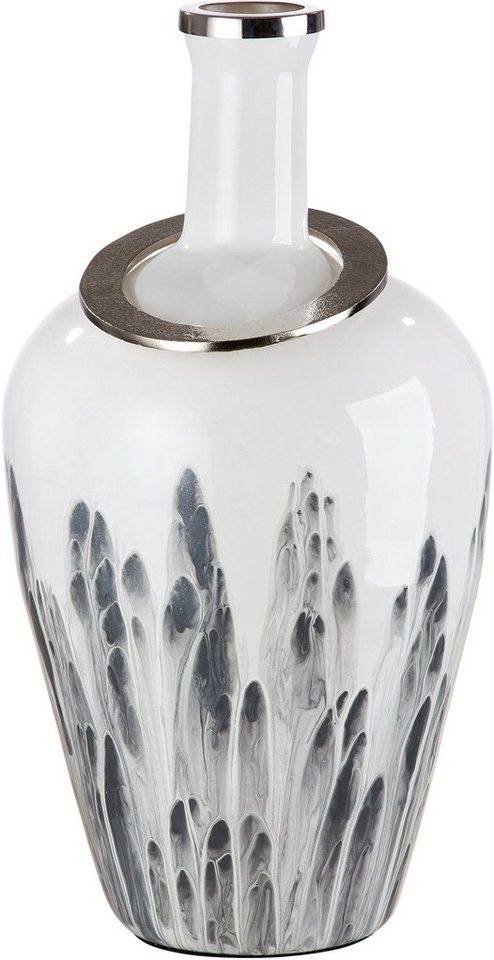 GILDE Bodenvase Statuario, durchgefärbtes Glas, mit Metallring, Dieses  Gefäß erhält seine Rafinesse durch den umliegenden Metallring