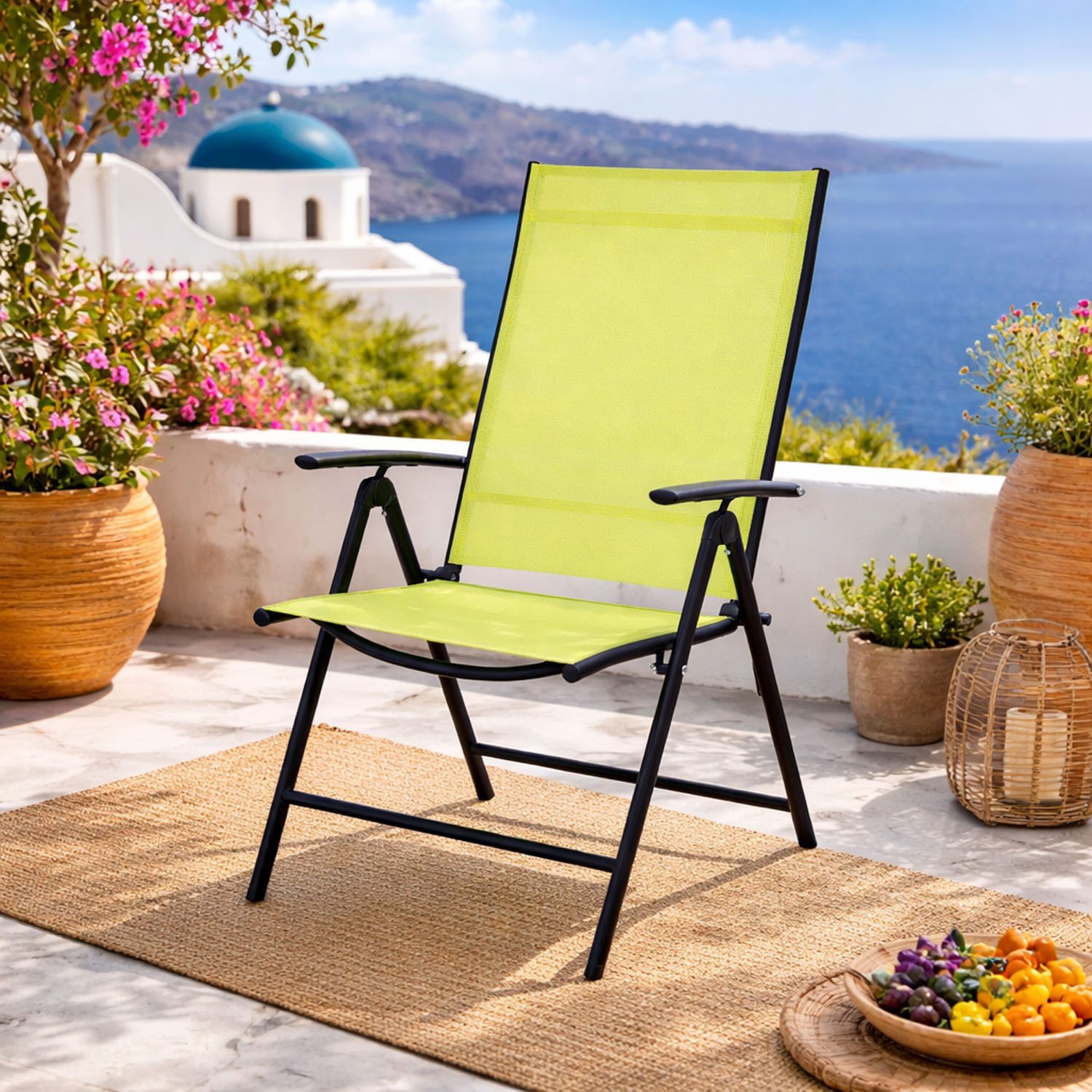 Mojawo Armlehnstuhl Klappstuhl Hochlehner Gartenstuhl Textilen Anthrazit Limegrün 7 Pos. – Bild 2 von 5