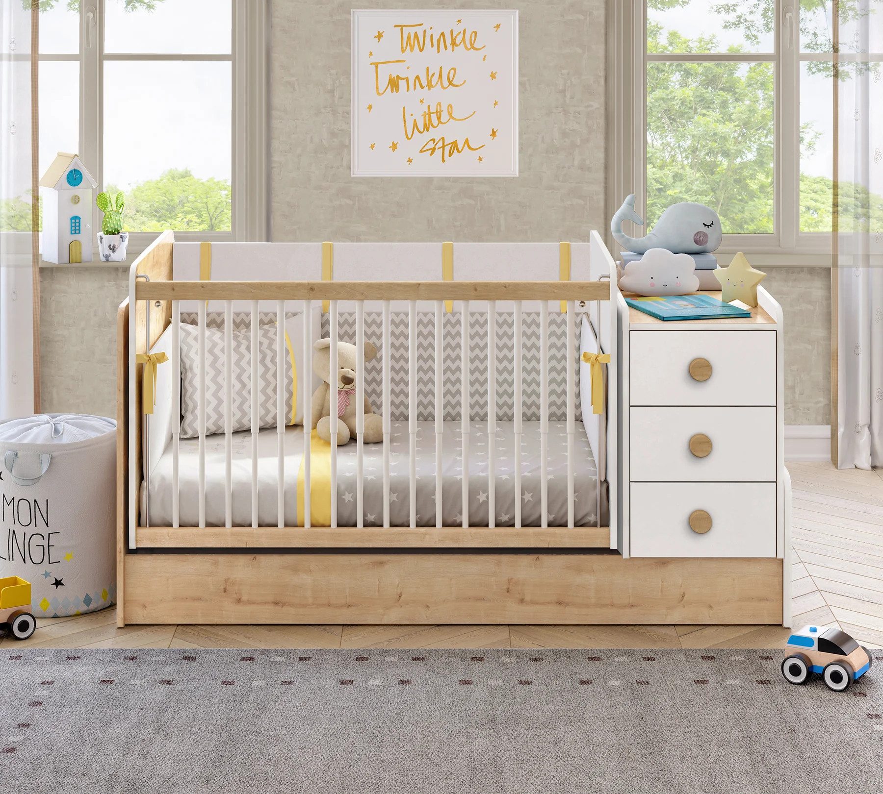 Möbel-Zeit Babybett NATURA mit Schaukelfunktion, 70x115 - 70-160 cm