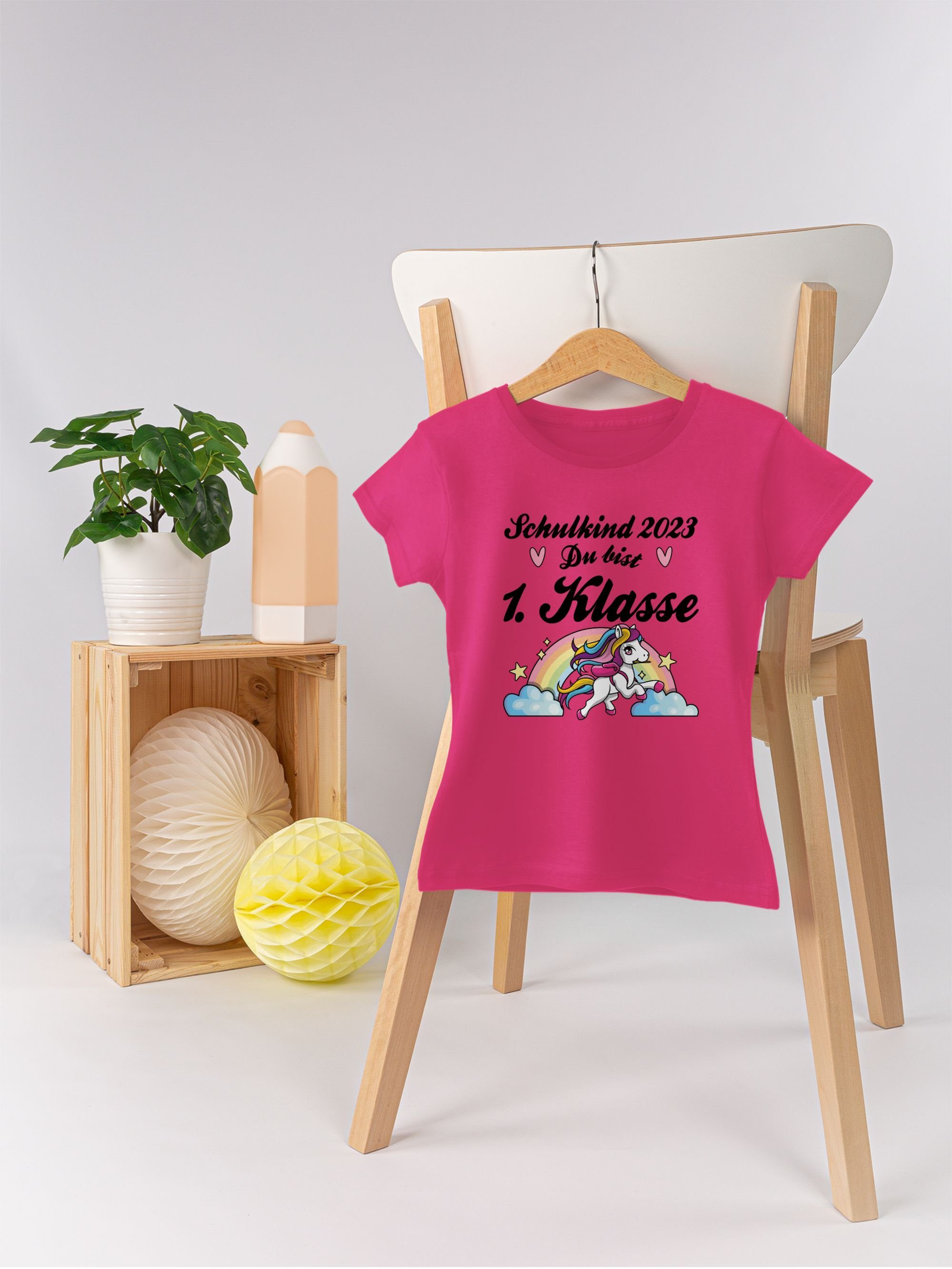 Shirtracer T-Shirt Schulkind 2023 - Fuchsia - Einschulung 1 Du bist Pferd Erstklassig Mädchen