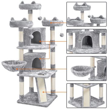 Yaheetech Kratzbaum 147 cm Katzenbaum, mit 2 Katzenhöhlen Kratzbrett