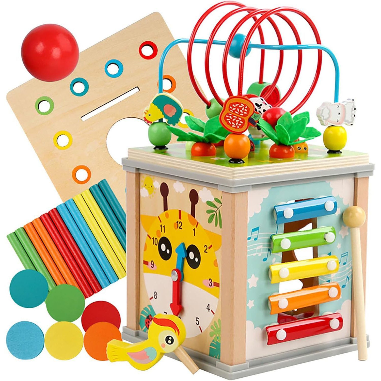 Lernspielzeug Motorikspielzeug Aktivitätswürfel Holz 10 in 1 Montessori Spielzeug