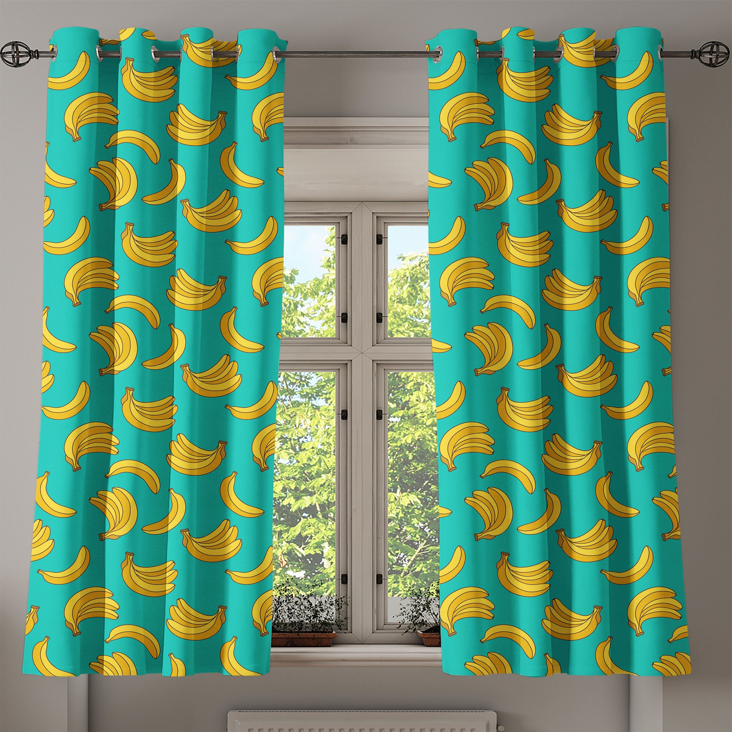Fruit Banane Gardine Dekorative Abakuhaus, für Vivid Schlafzimmer Tropic Wohnzimmer, 2-Panel-Fenstervorhänge