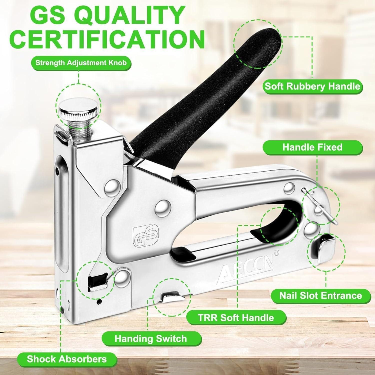 LuxusKollektion Handtacker Tackerpistole 3in1 2100 Klammern Holz Stoff Dachpappe Handtacker Set