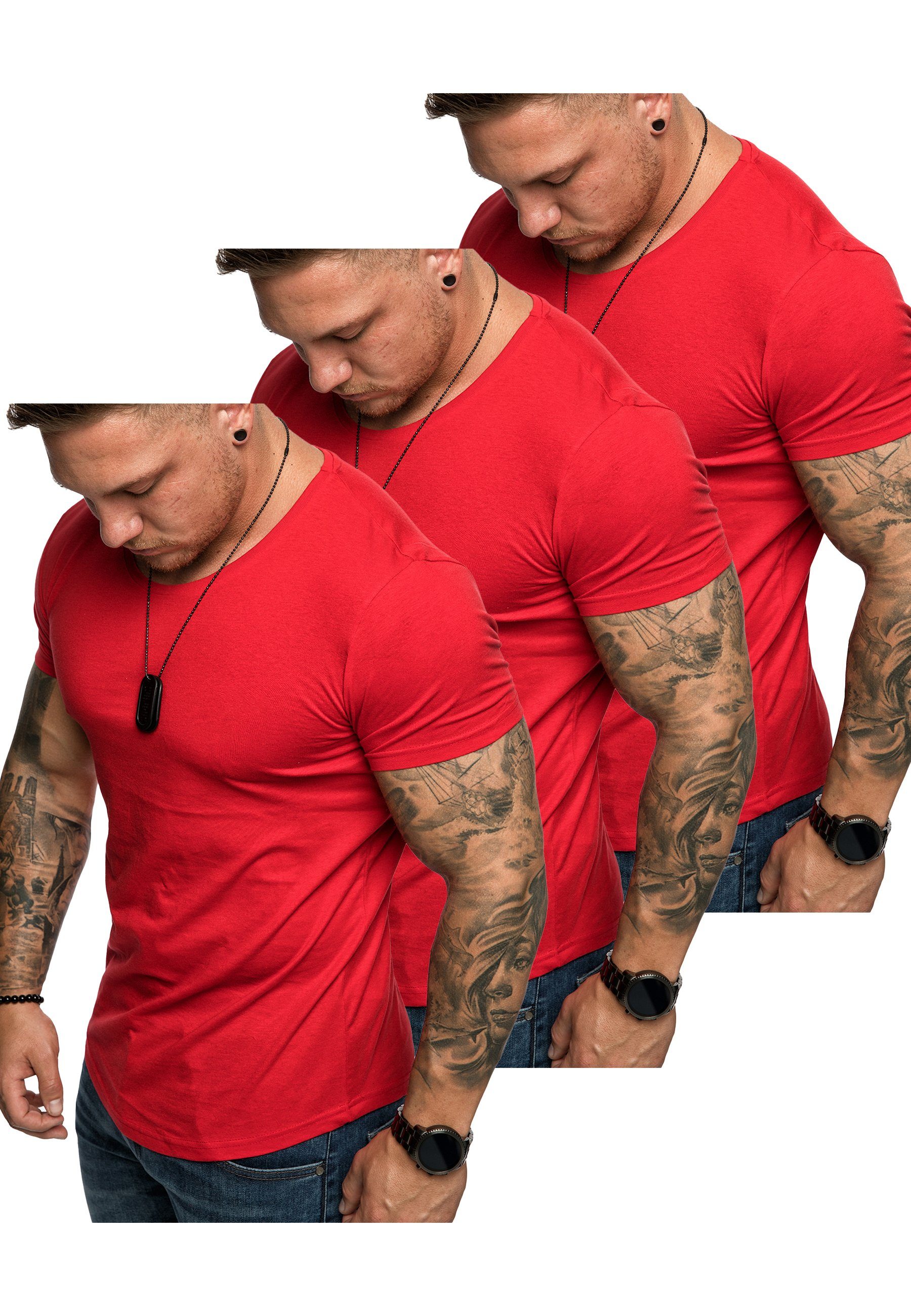 Amaci&Sons T-Shirt 3. TACOMA 3er-Pack T-Shirts (3er-Pack) Herren Basic Oversize T-Shirt mit Rundhalsausschnitt (3x Rot)