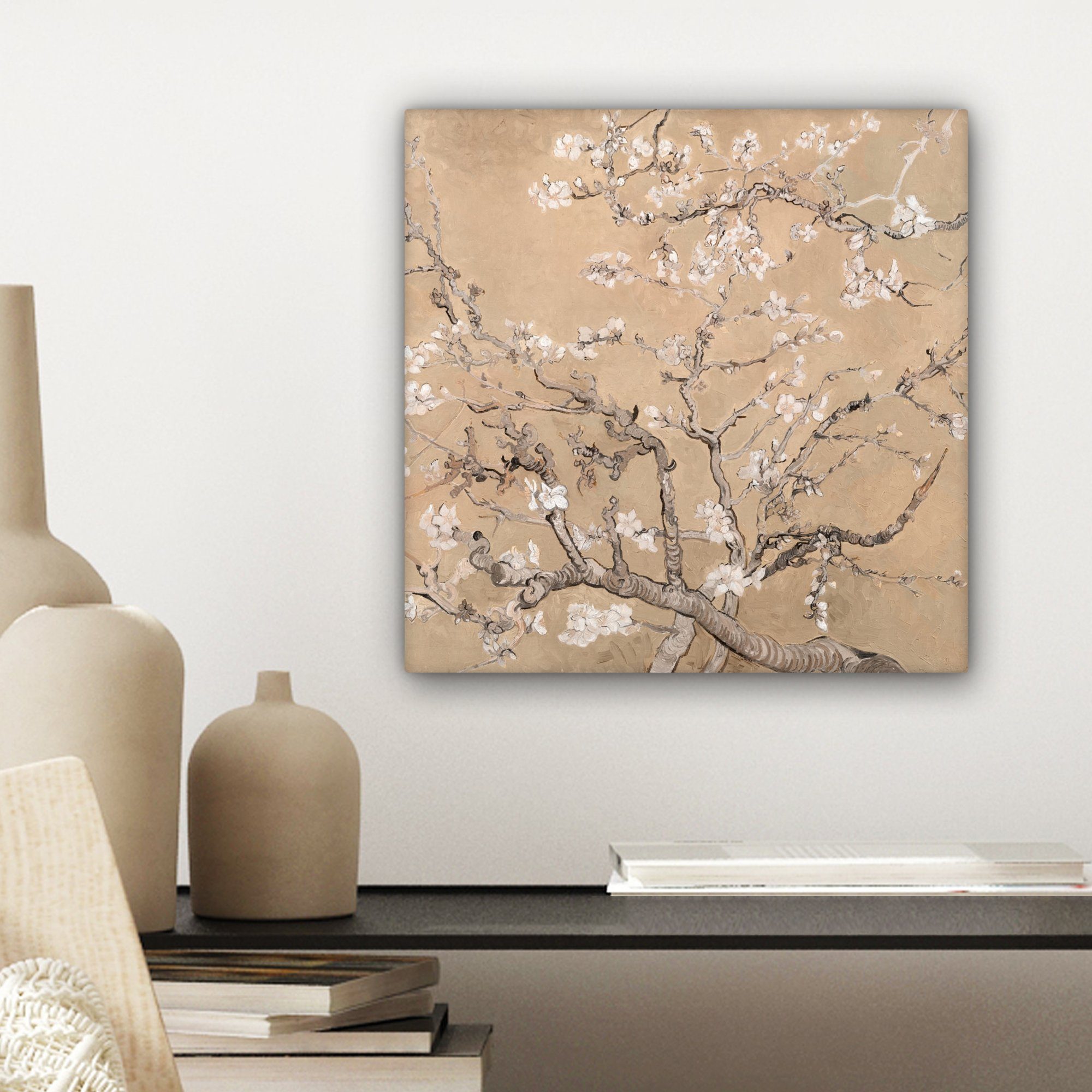 - cm Mandelblüte - Bilder Beige, Wohnzimmer 20x20 St), für (1 Schlafzimmer, - Van Leinwandbild OneMillionCanvasses® Gogh Leinwand Kunst