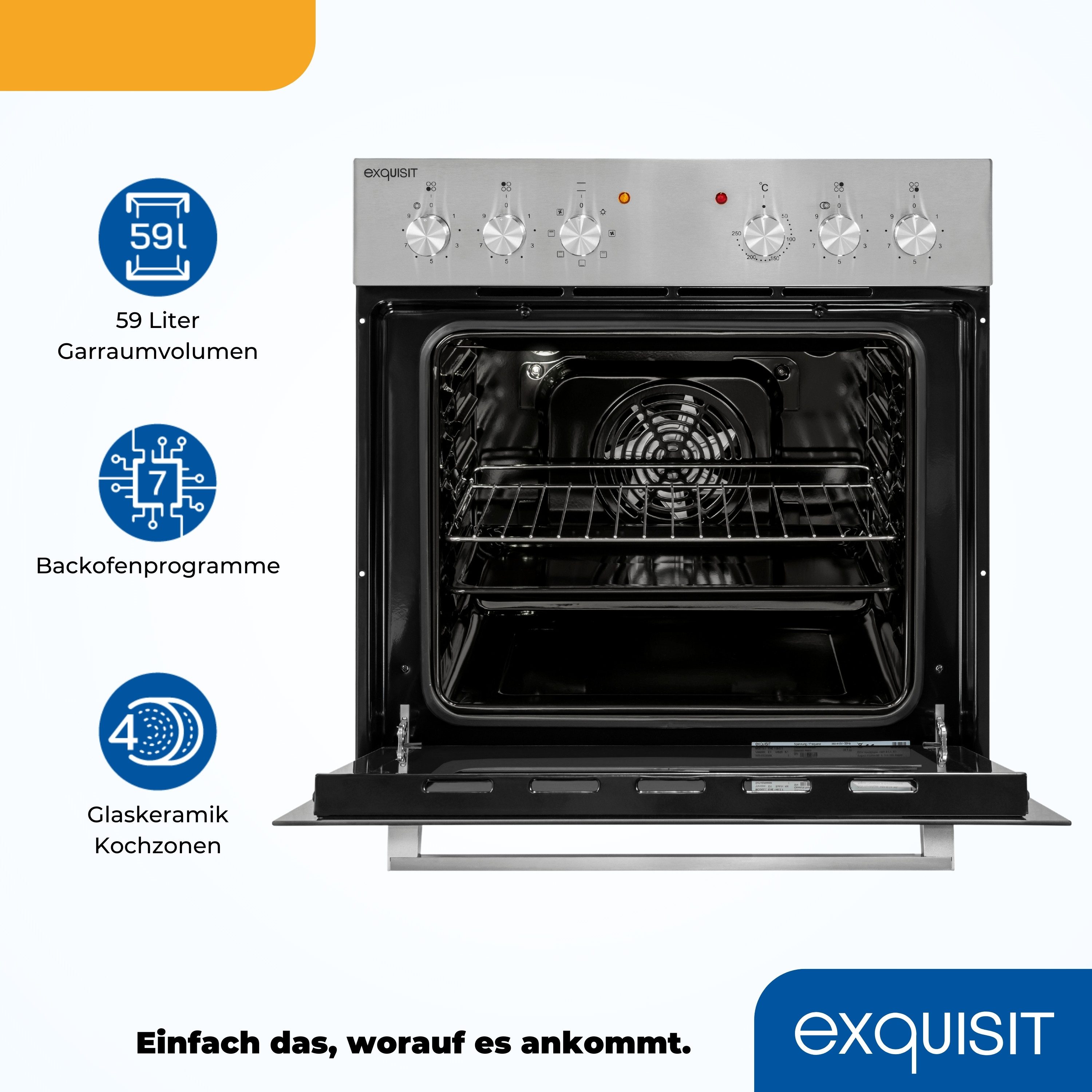 exquisit Elektro-Herd-Set EHE 156-2.1 UBZ, Umluft für gleichmäßige Wärme ideal für Plätzchen auf mehreren Blechen – Bild 4 von 5
