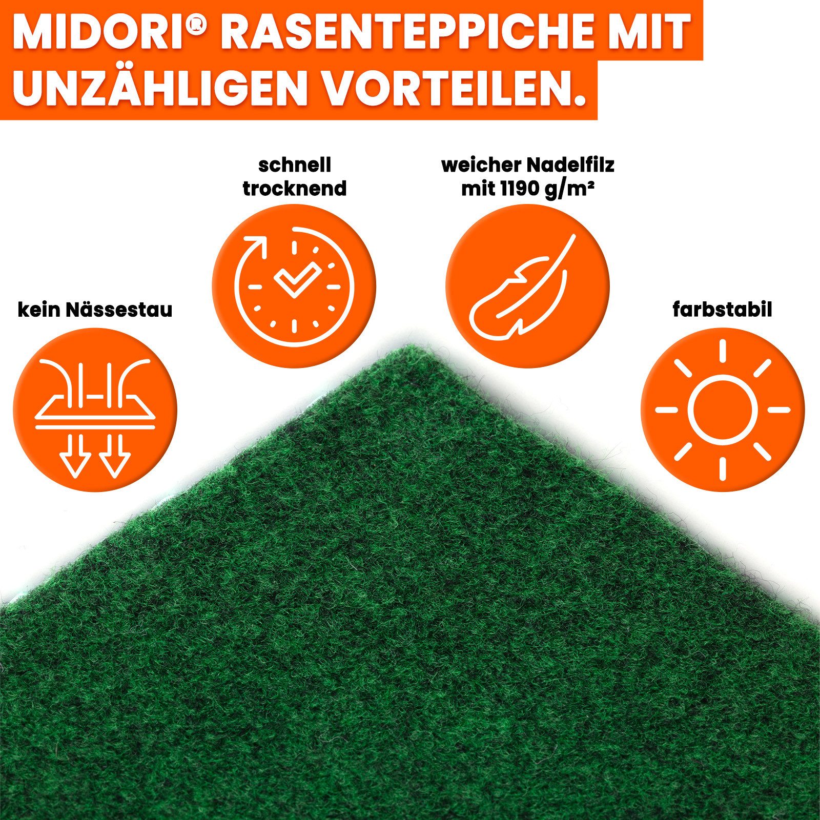 Midori Rasenteppich, Rasenteppich Kunstrasen Drainage-Noppen 133x50 cm Grün günstig online kaufen