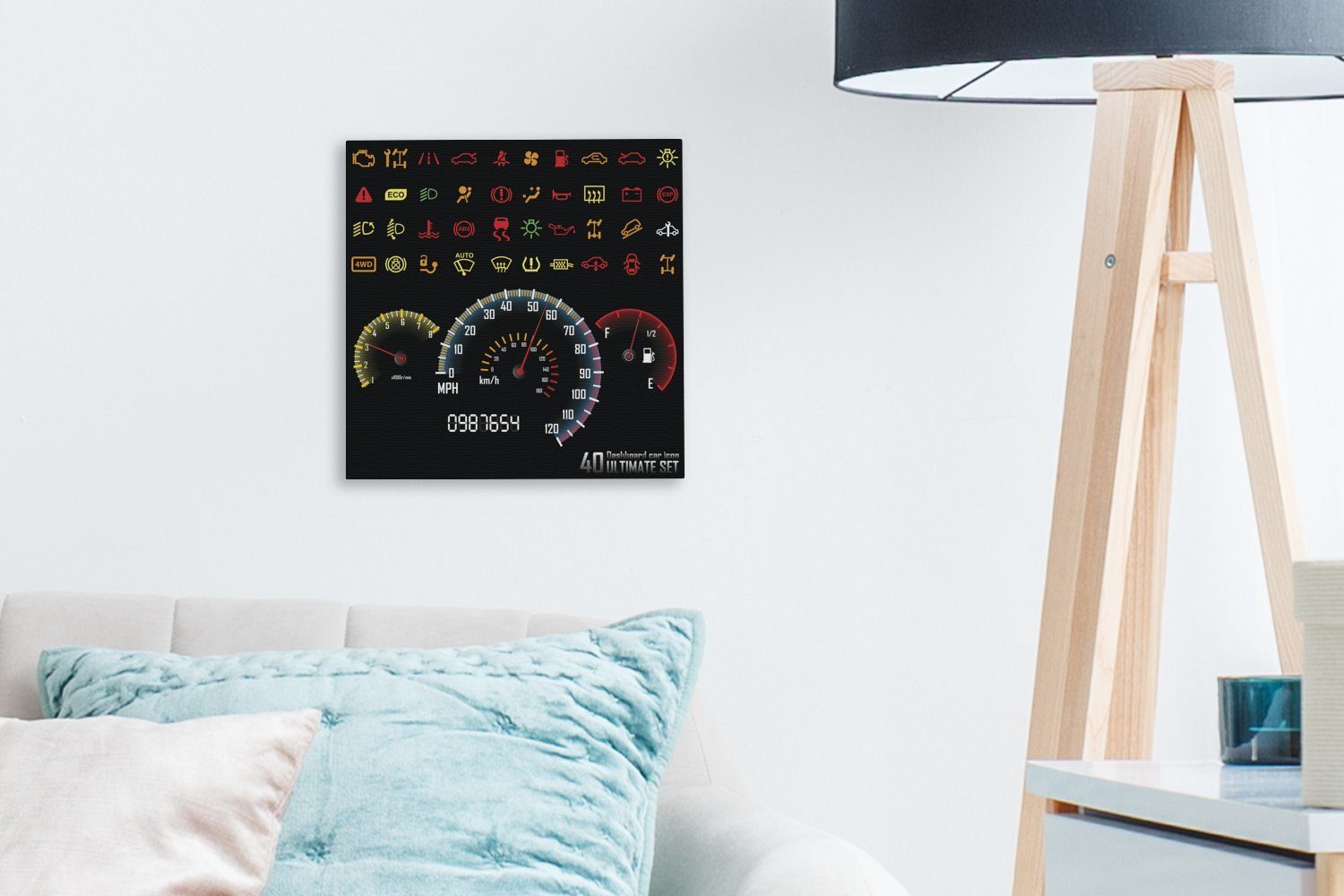 OneMillionCanvasses® Leinwandbild der Armaturenbrett, Bilder dem farbigen Leinwand Schlafzimmer für einem Auto auf in (1 St), Symbole Wohnzimmer Illustration