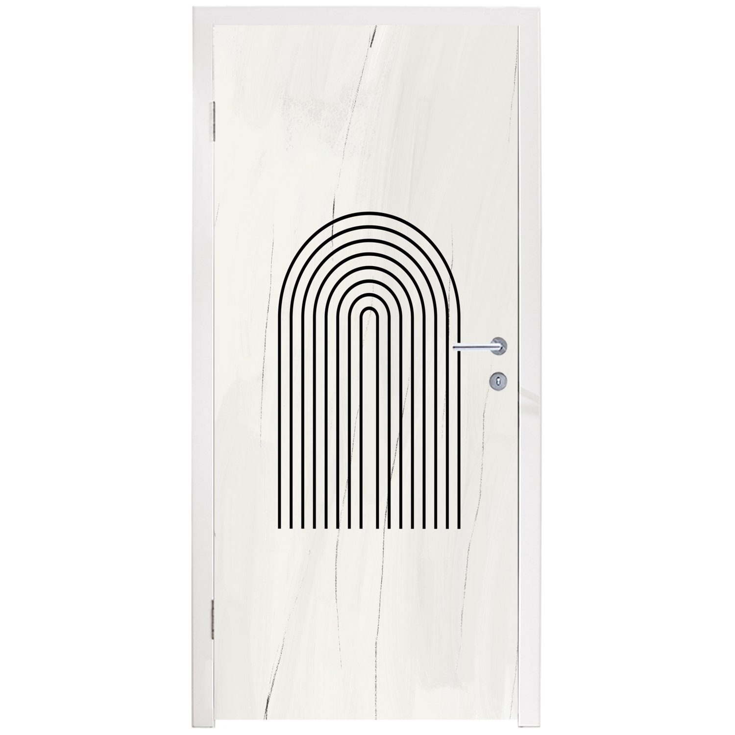 Türaufkleber, (1 75x205 Farbe Türtapete Weiß, - MuchoWow für bedruckt, Matt, - St), Regenbogen Tür, cm - Schwarz Fototapete
