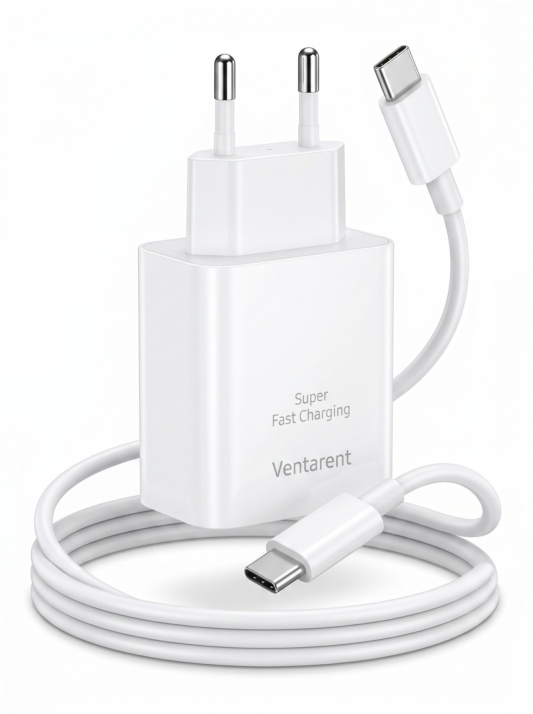 Ventarent 45W Lade-Set mit 2m Kabel für iPhone 17, 16 & 15 USB-Ladegerät USB-Ladegerät (3000 mA, Set, 2-tlg., Netzadapter und Ladekabel, Fast Charge, PD, PPS, Apple iPhone)