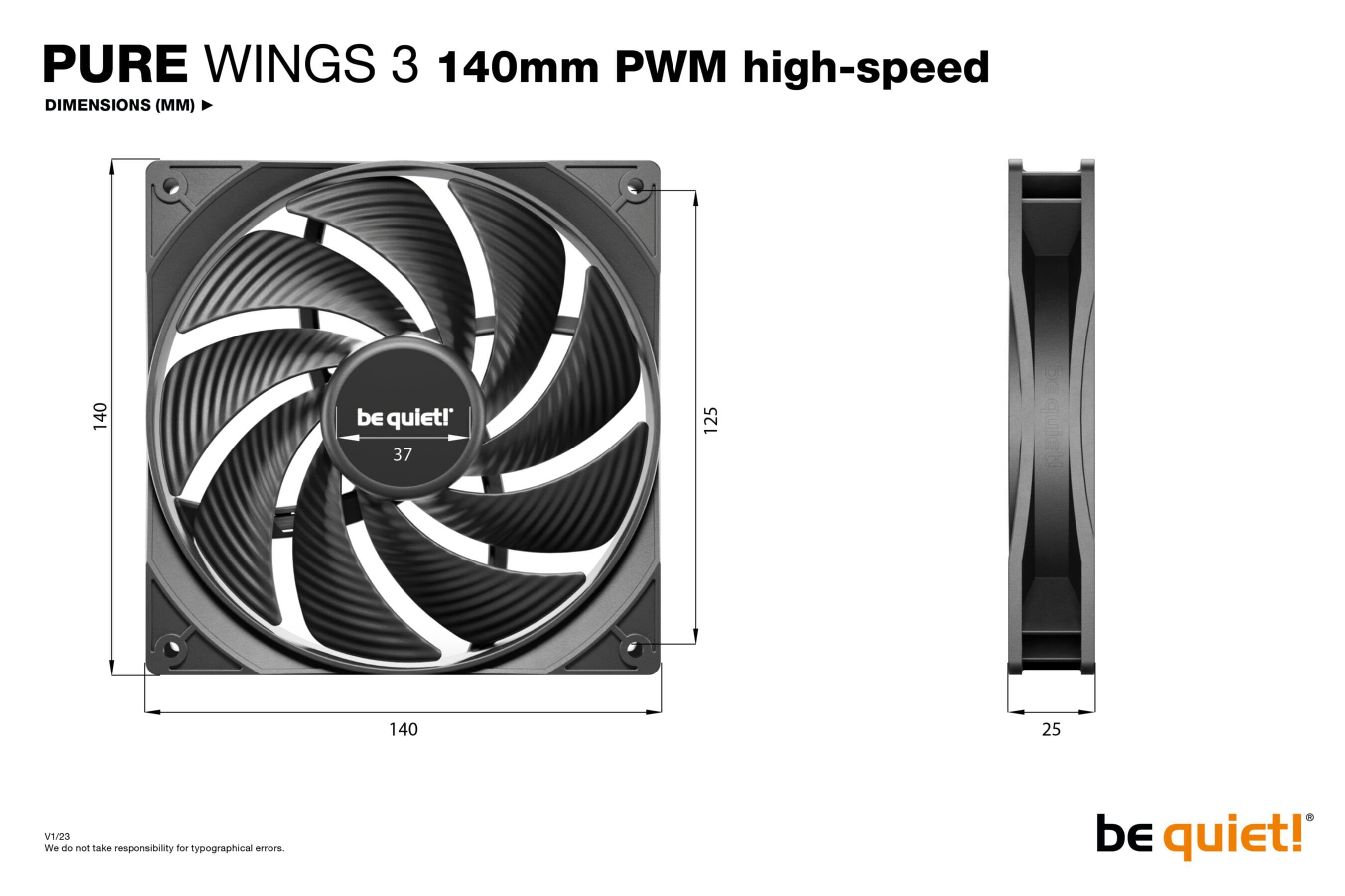 be quiet! Gehäuselüfter Pure Wings 3 140mm PWM high-speed – Bild 4 von 5
