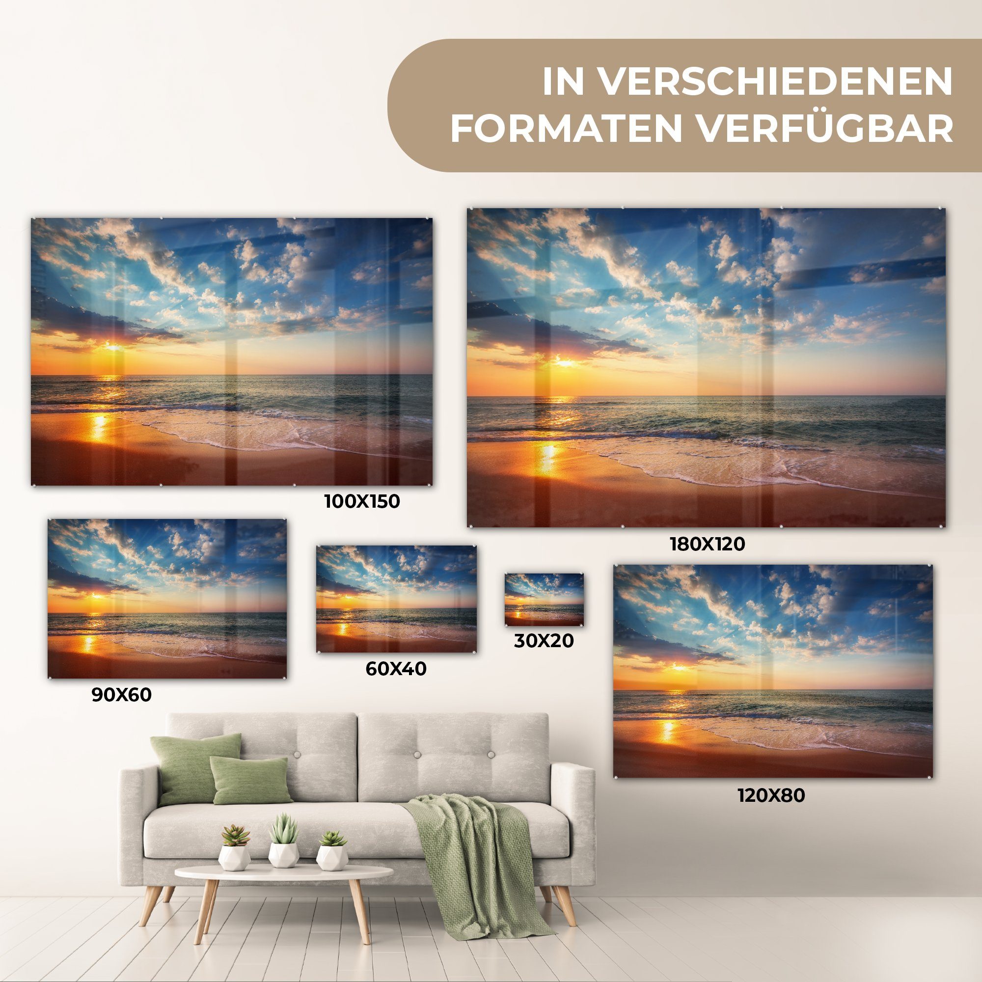 Sonnenuntergang Strand MuchoWow - Acrylglasbild Acrylglasbilder - Meer, (1 Wohnzimmer & Schlafzimmer St),