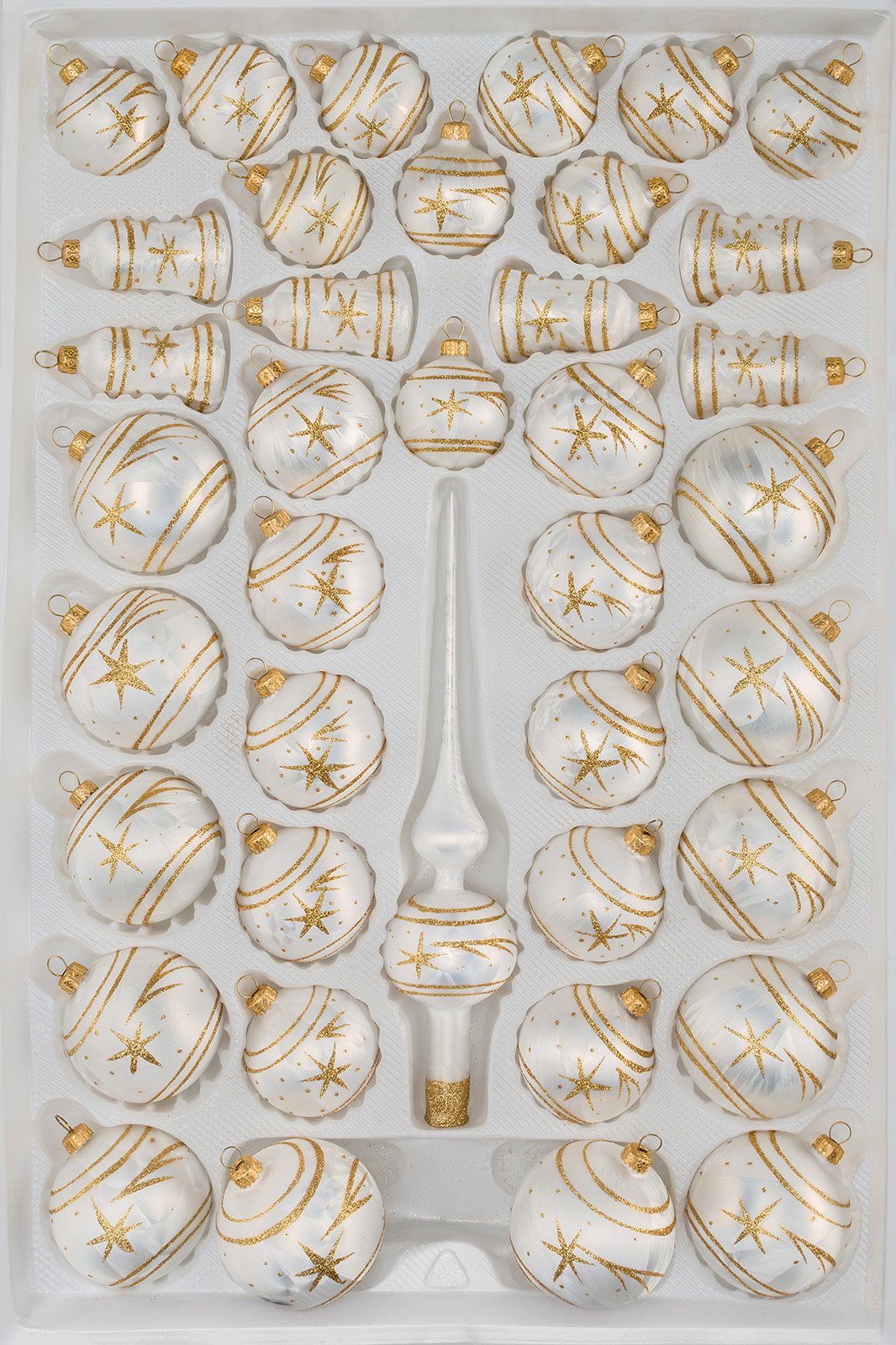 Navidacio Weihnachtsbaumkugel 39 tlg. Glas-Weihnachtskugeln Set in Ice Weiss Gold Komet