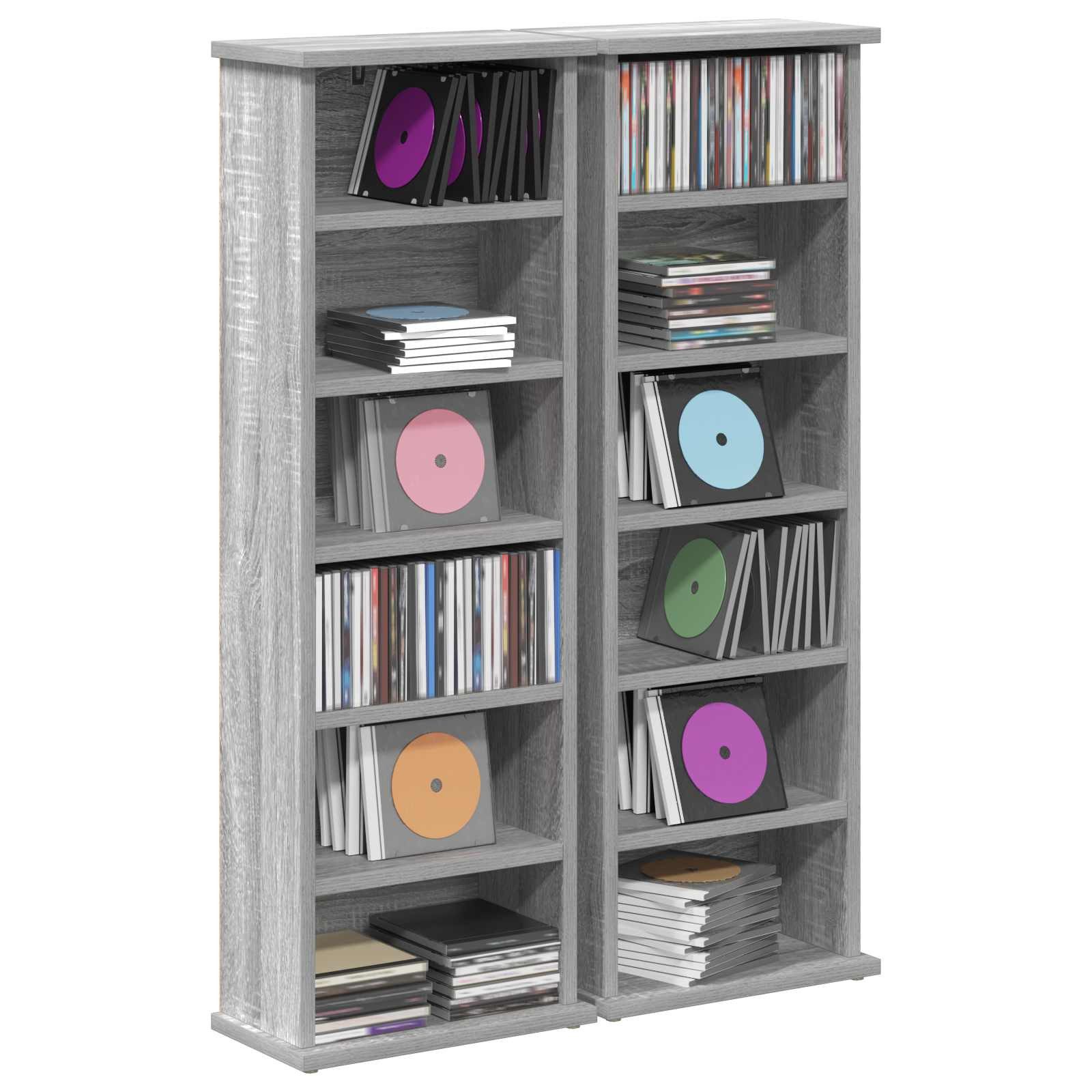 vidaXL Schranksystem CD Regal 2 Stk. Sonoma-Grau 60 x 17 x 92 cm Holzwerkstoff (2-St)