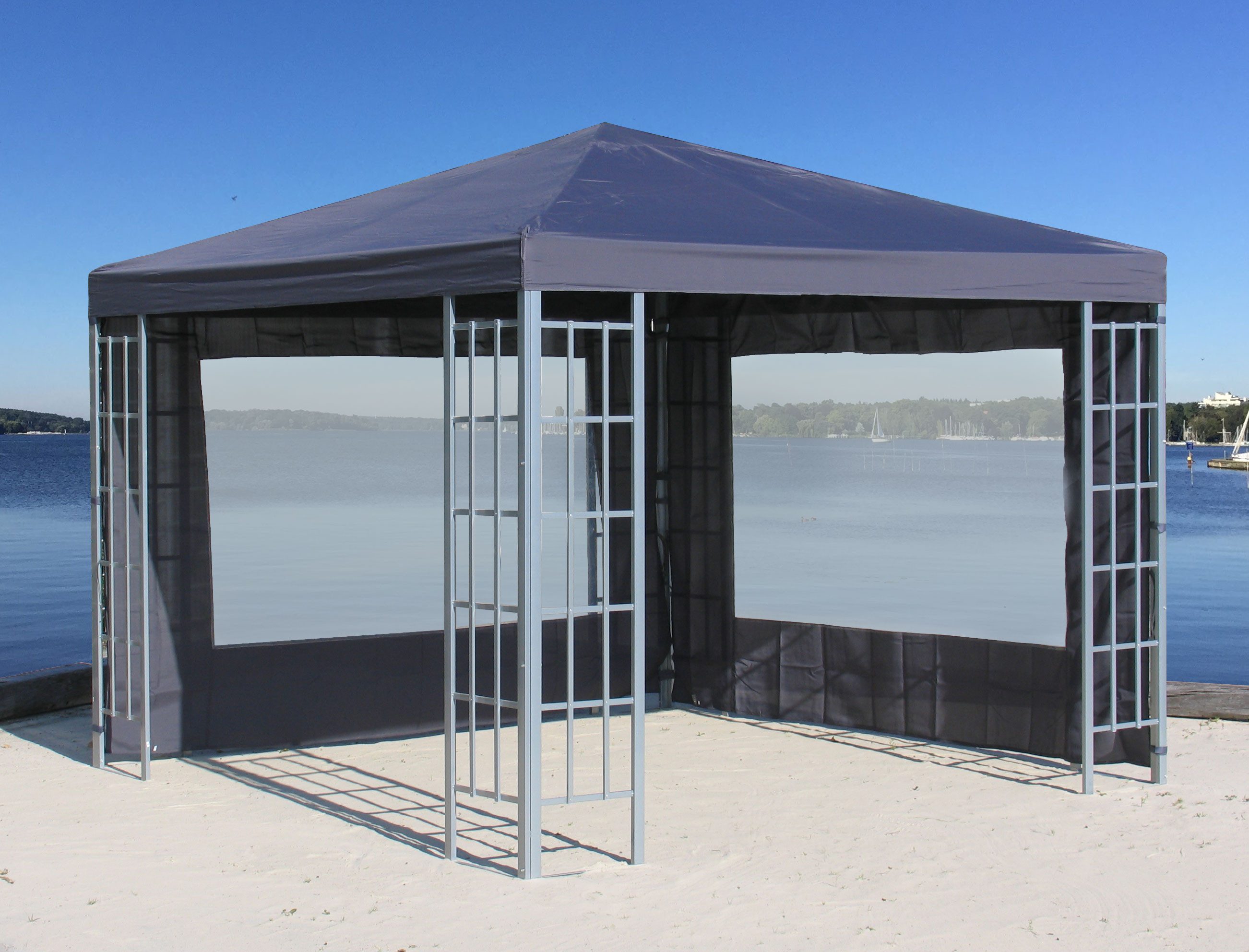 Quick Star Pavillon Rankpavillon 3x3m Anthrazit mit 2 Seitenteilen mit Fenster, mit 2 Seitenteilen