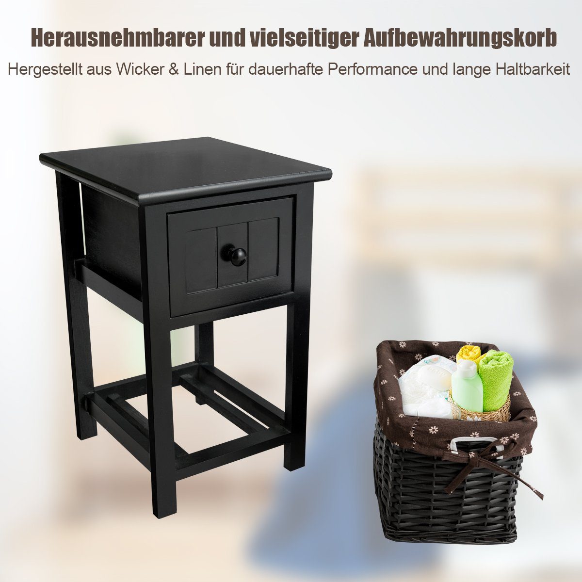 COSTWAY Nachttisch (1-St), mit abnehmbarem Korb & Schublade, Holz 28x31x45c günstig online kaufen