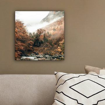 OneMillionCanvasses® Leinwandbild Natur - Wald - Nebel - Herbst, (1 St), Leinwand Bilder für Wohnzimmer Schlafzimmer, 20x20 cm